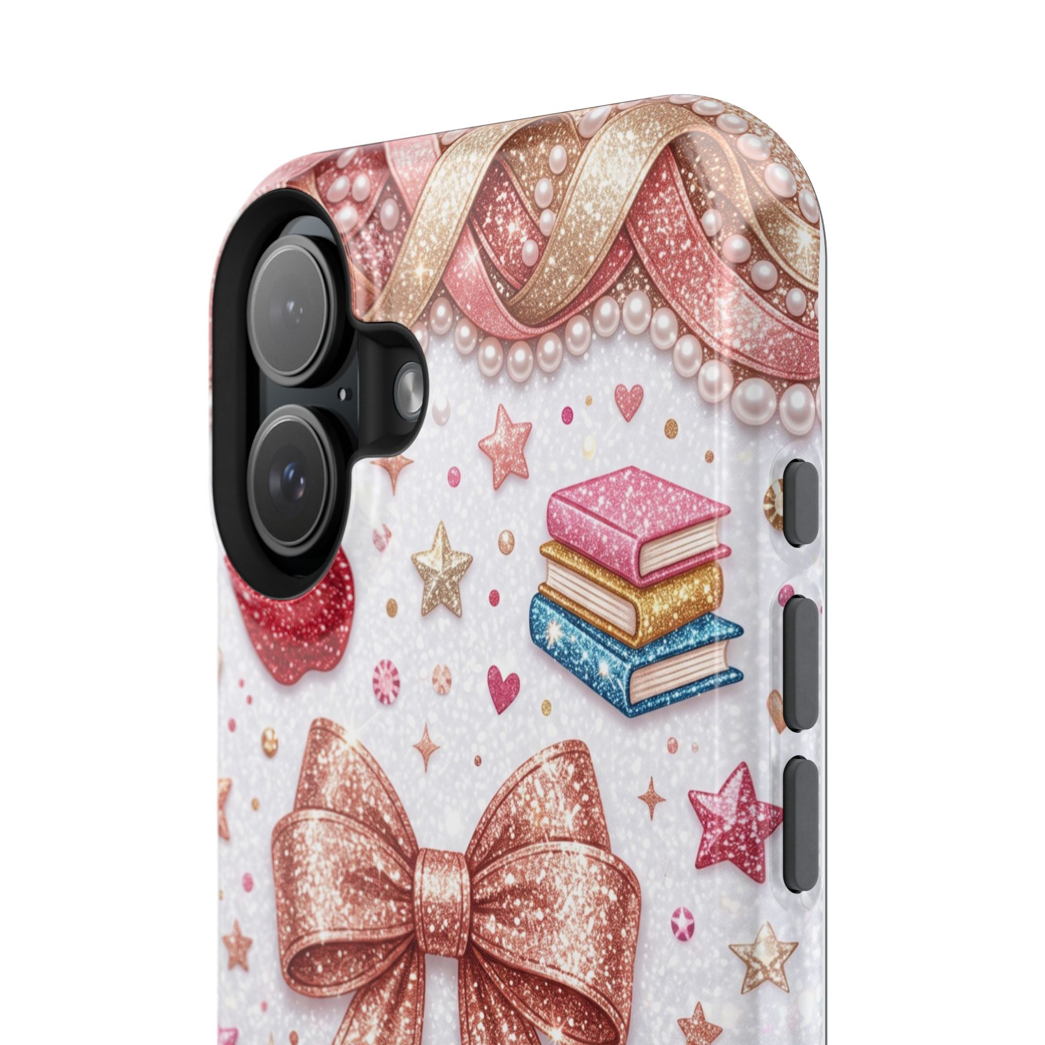 Rose Gold Glitter Bow Personalized Teacher Phone Case — Wireless Charging Cover
