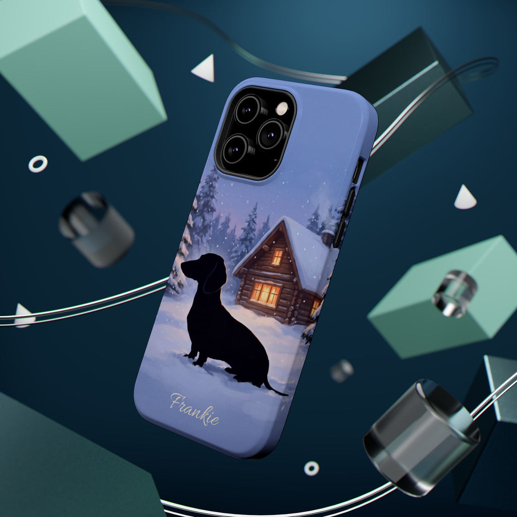 Personalized Dachshund Winter Cabin Phone Case — Wireless Charging Cover