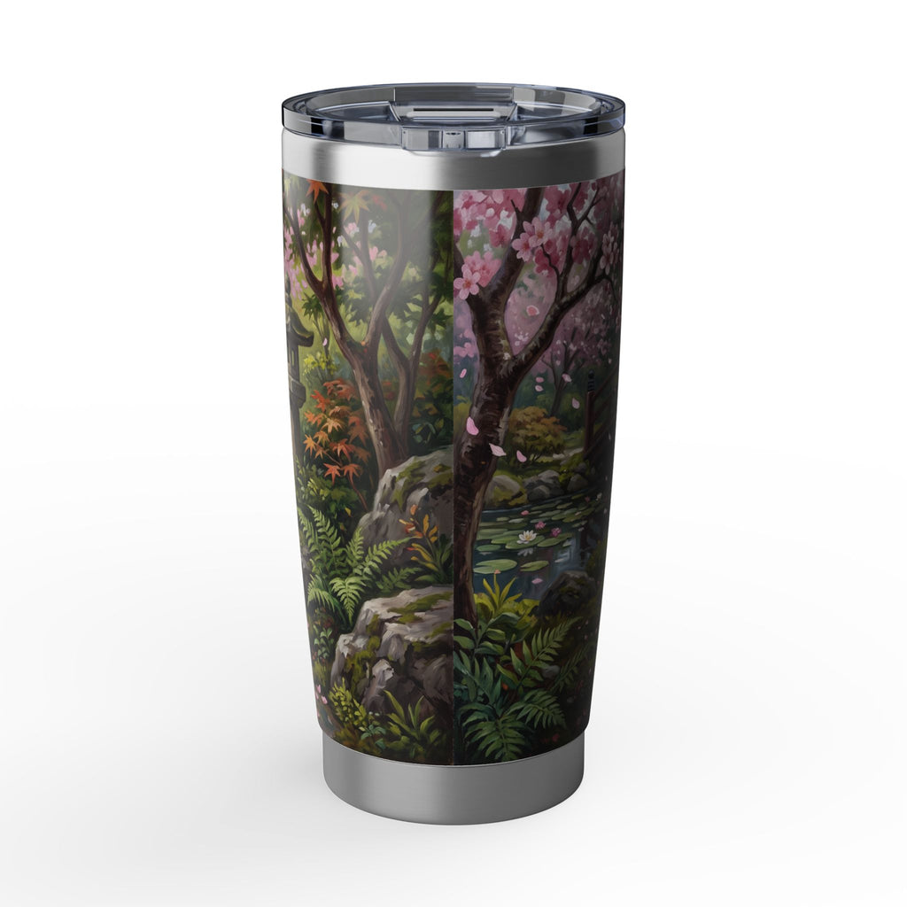 Dachshund Cherry Blossom Stainless Tumbler — 20oz Personalized Travel Mug with Black & Tan Garden Design