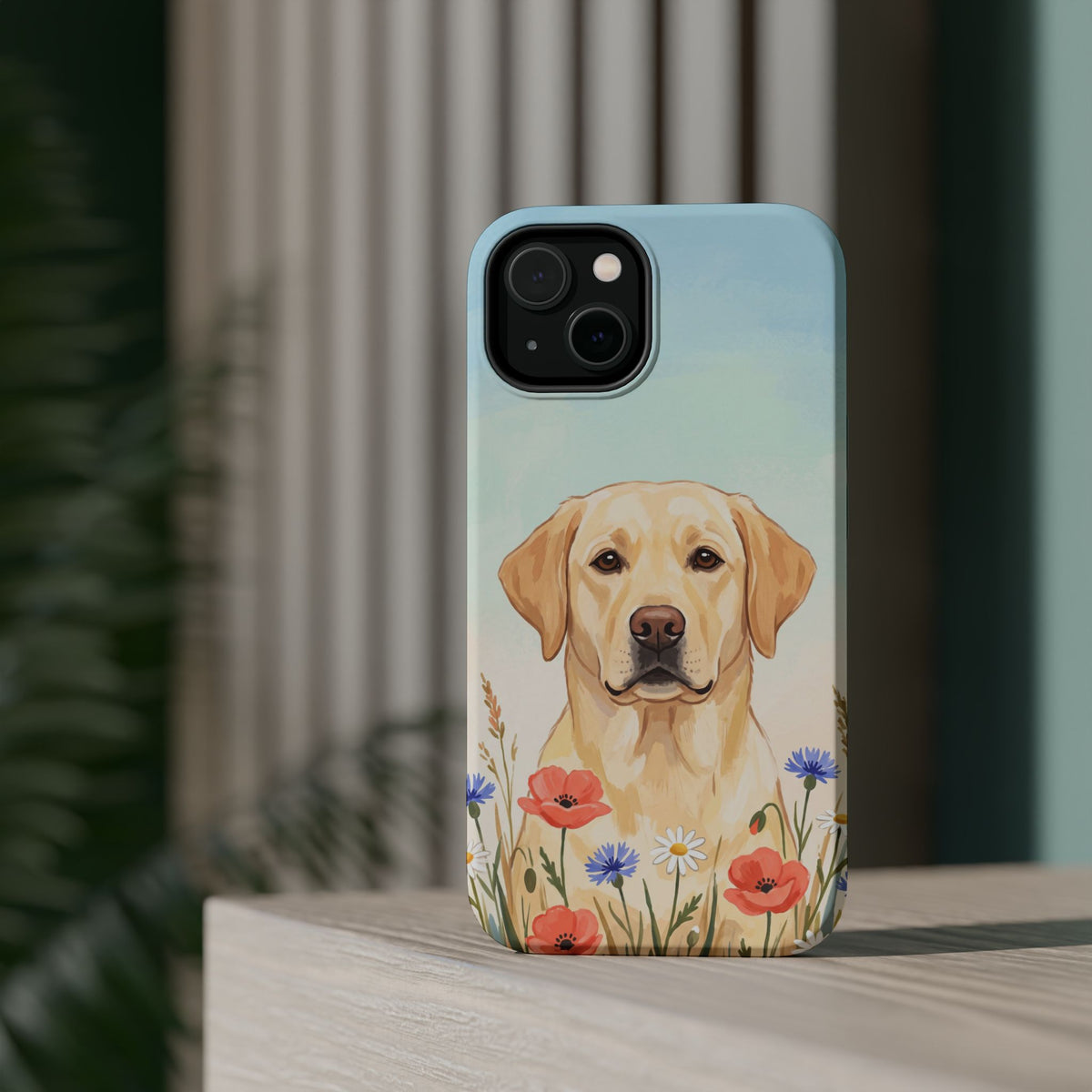 Labrador Wildflower Painting Phone Case — Tough Magnetic Case with Wireless Charging