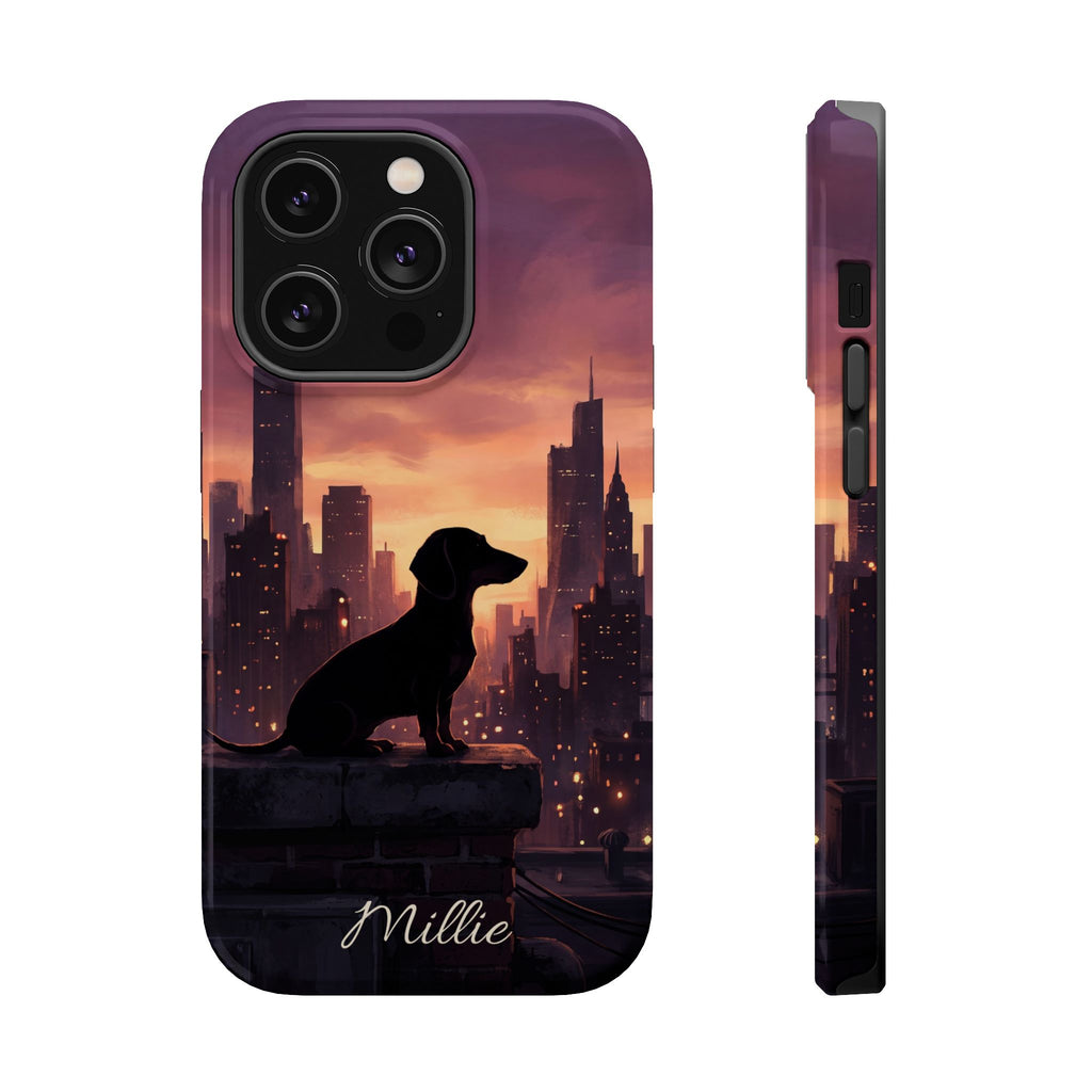 Personalized Dachshund City Skyline Phone Case — Wireless Charging Cover