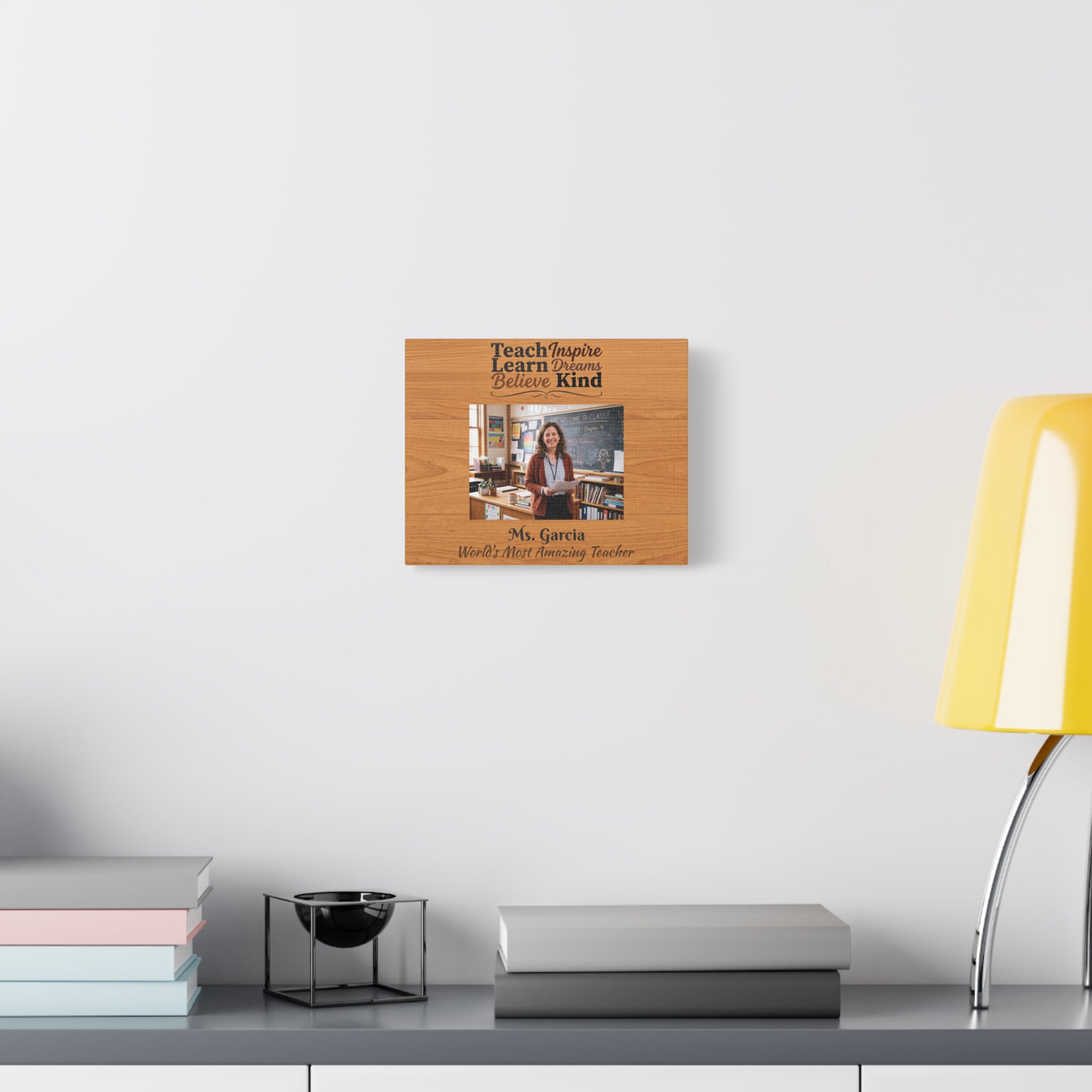Personalized Teacher Canvas Print — Custom Photo, Name & Message Wood Grain Wall Art