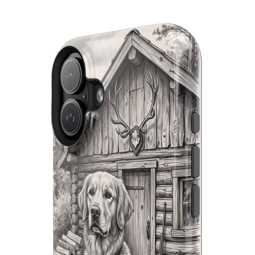 Personalized Golden Retriever Cabin Porch Phone Case — Wireless Charging Cover