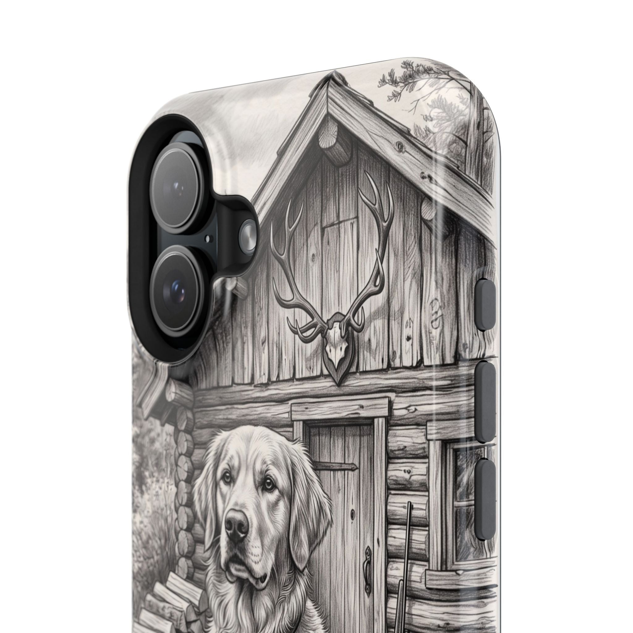 Personalized Golden Retriever Cabin Porch Phone Case — Wireless Charging Cover