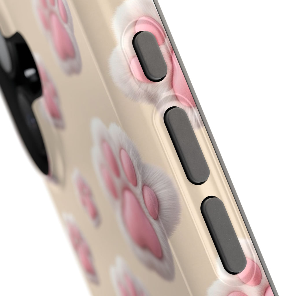 Pink Paw Print Phone Case — Impact-Resistant Wireless Charging Cover