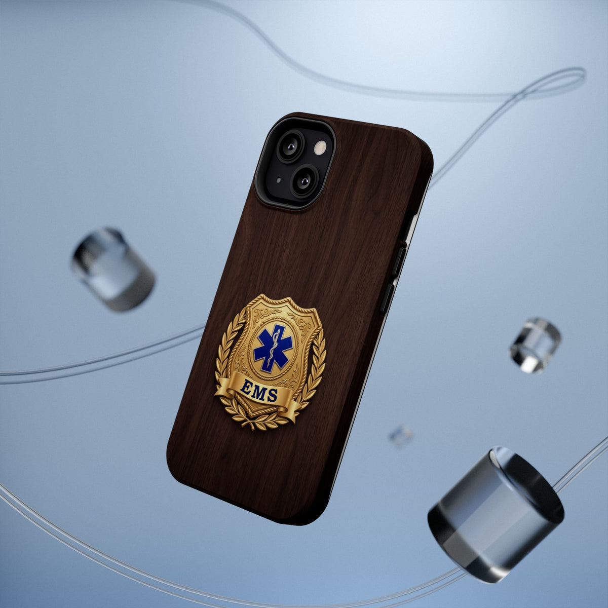 Gold EMS Laurel Badge Wood Phone Case — Magnetic Wireless Charging Cover