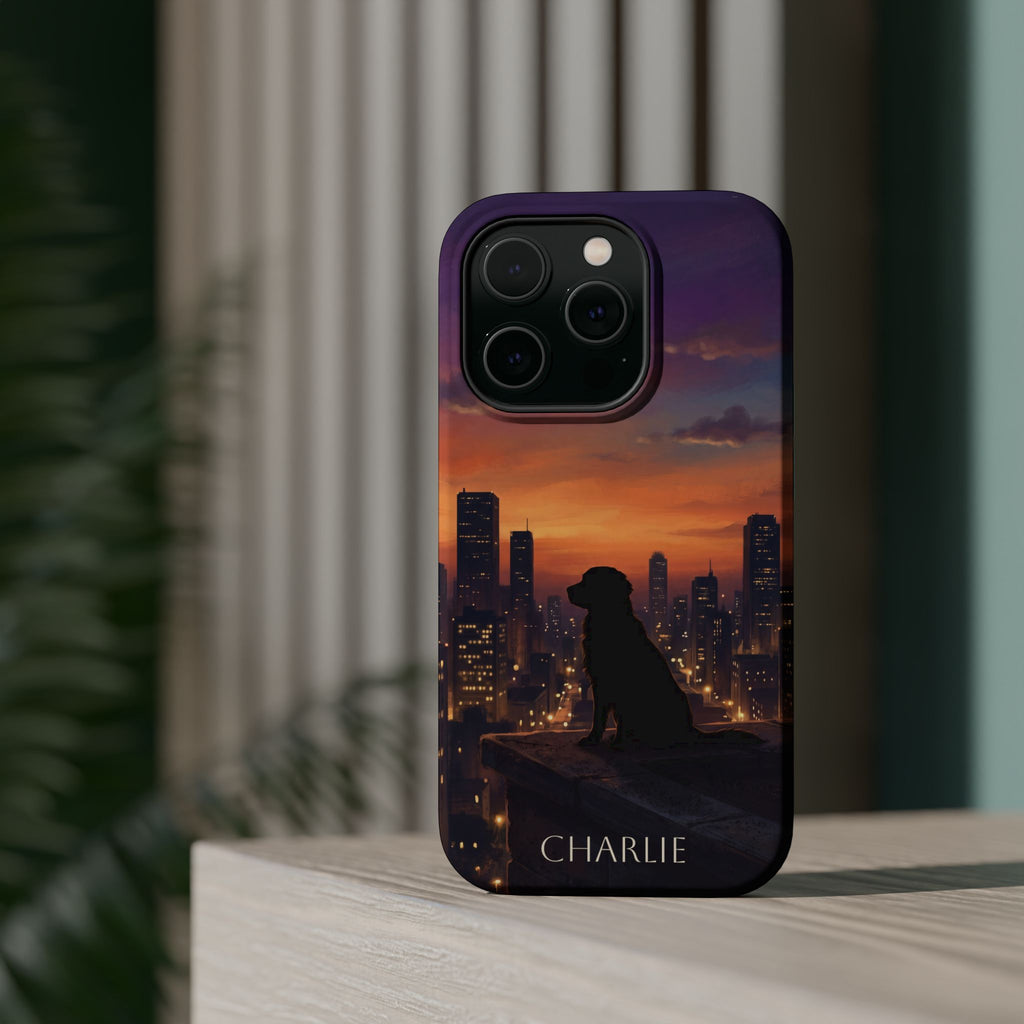 Personalized Golden Retriever City Skyline Phone Case — Wireless Charging Cover