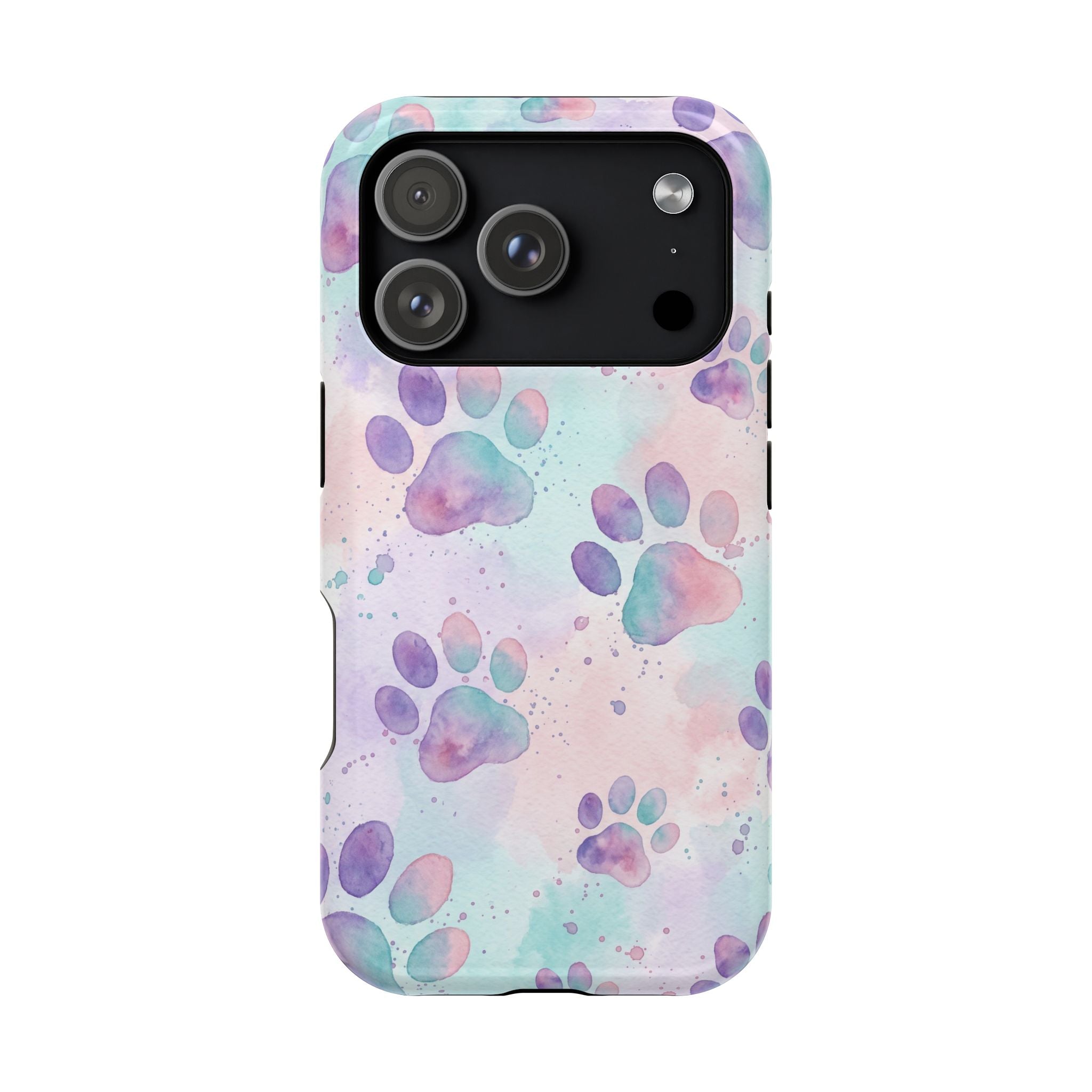 Watercolor Paw Print Phone Case — Impact-Resistant Wireless Charging Cover
