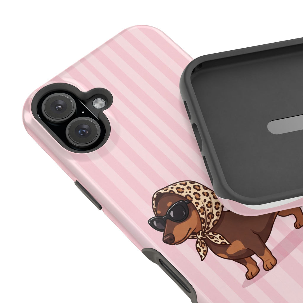 Preppy Dachshund Phone Case — Impact-Resistant Wireless Charging Cover
