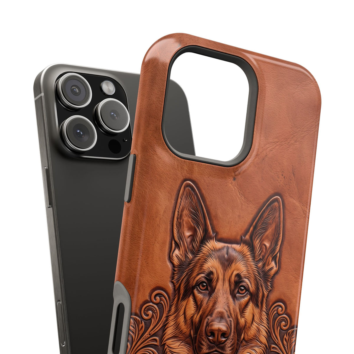 German Shepherd Phone Case | Western Tooled Art — Tough Magnetic Case with Wireless Charging
