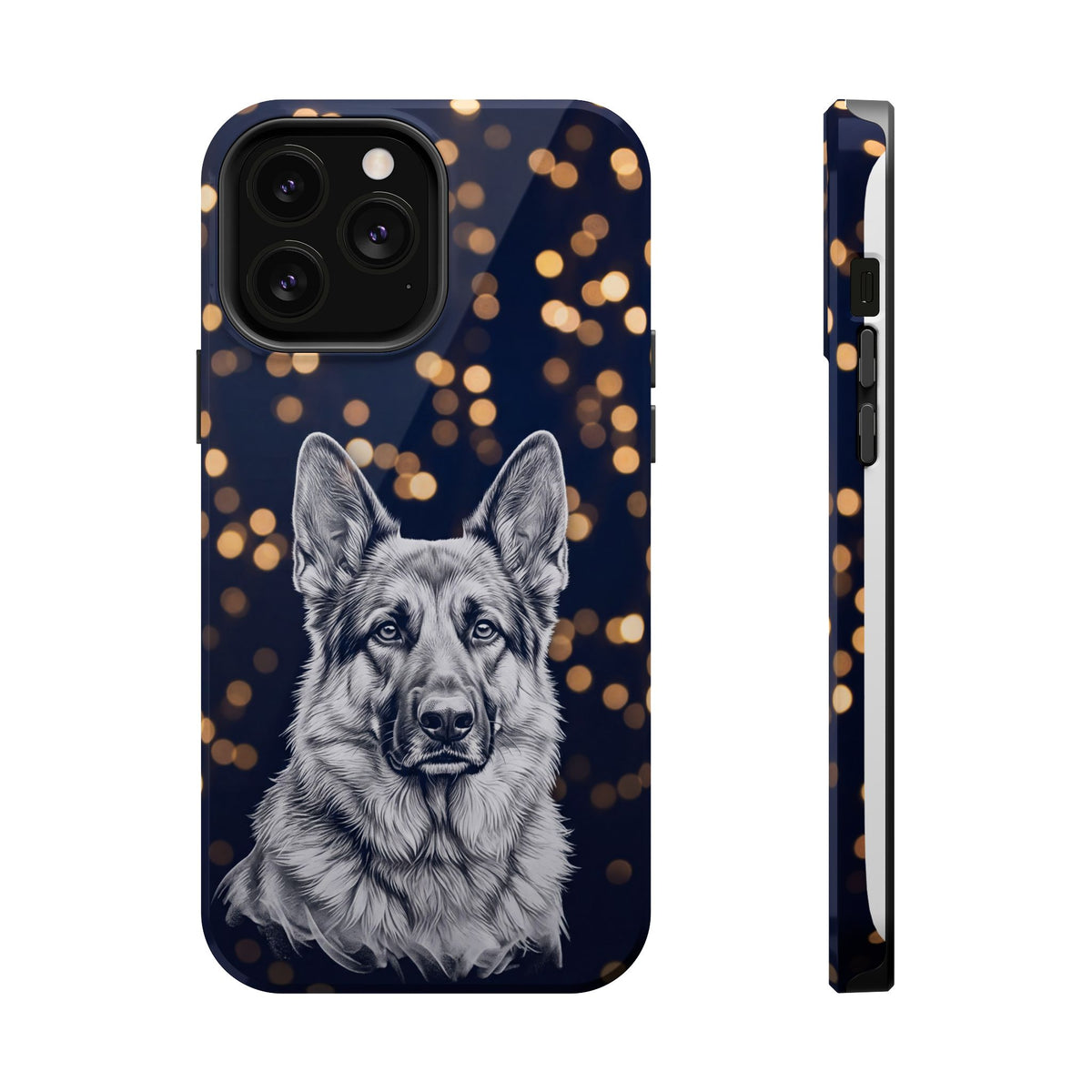 German Shepherd Phone Case | Golden Bokeh Art — Tough Magnetic Case with Wireless Charging
