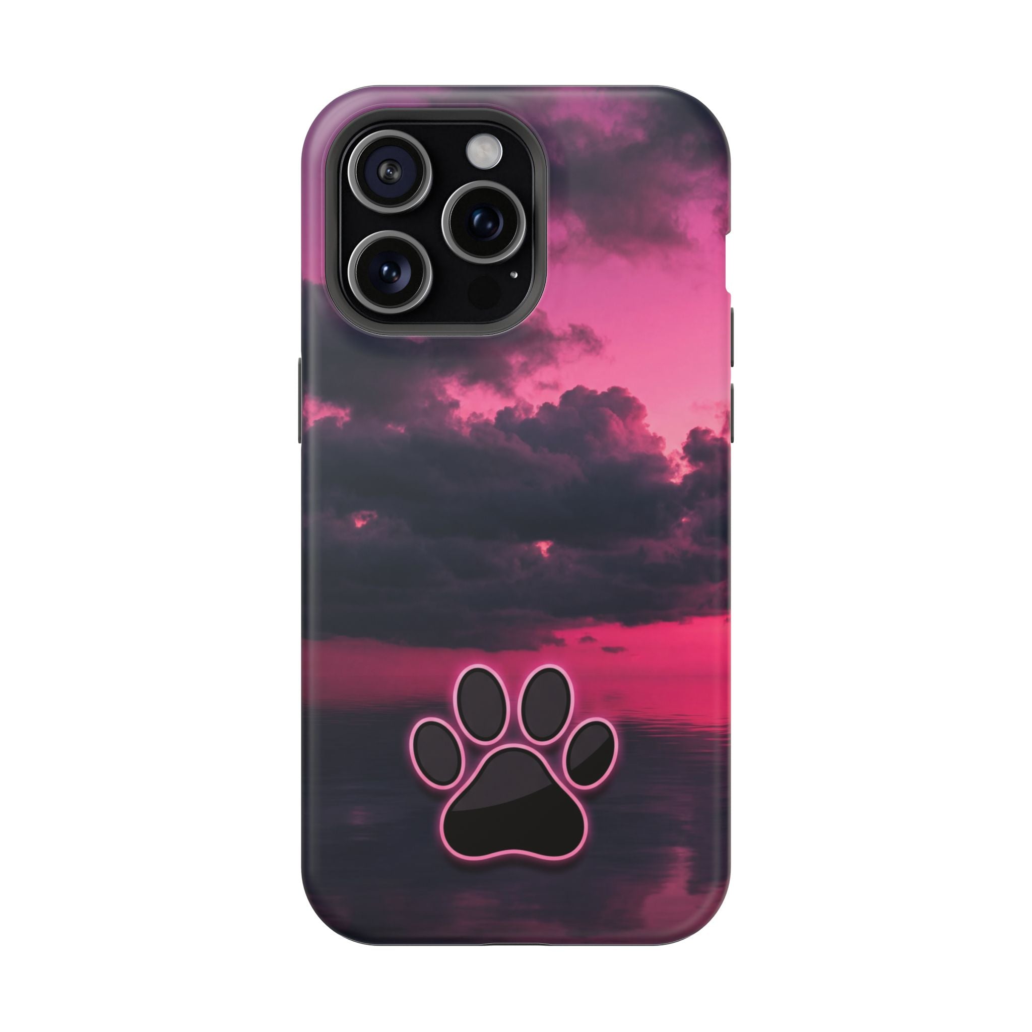 Pink Sky Paw Print Phone Case — Impact-Resistant Wireless Charging Cover