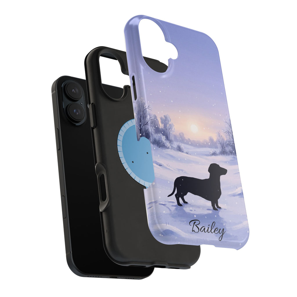 Personalized Dachshund Winter Snow Phone Case — Wireless Charging Cover