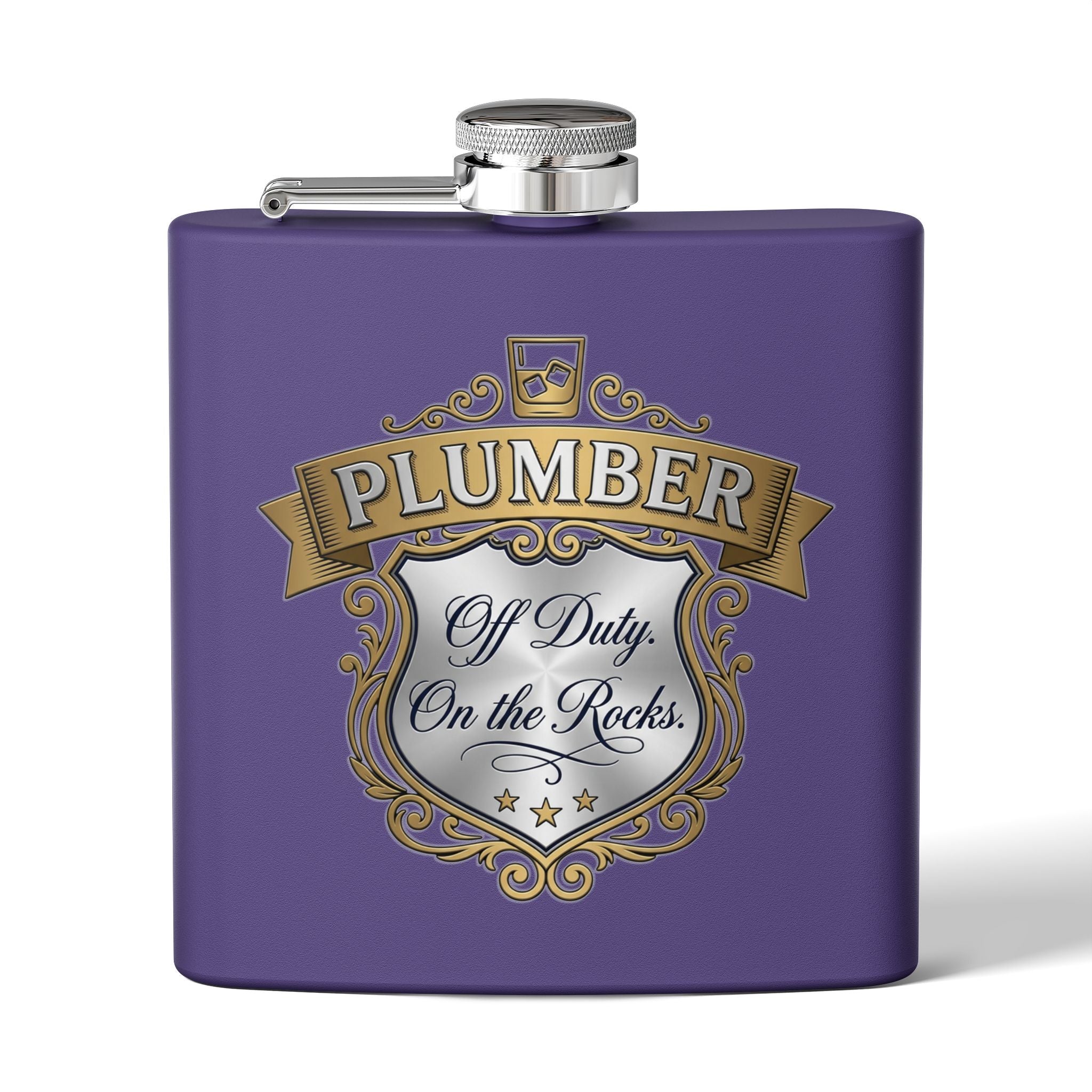 Flask — "Off Duty. On the Rocks." 6oz Stainless Steel Hip Flask
