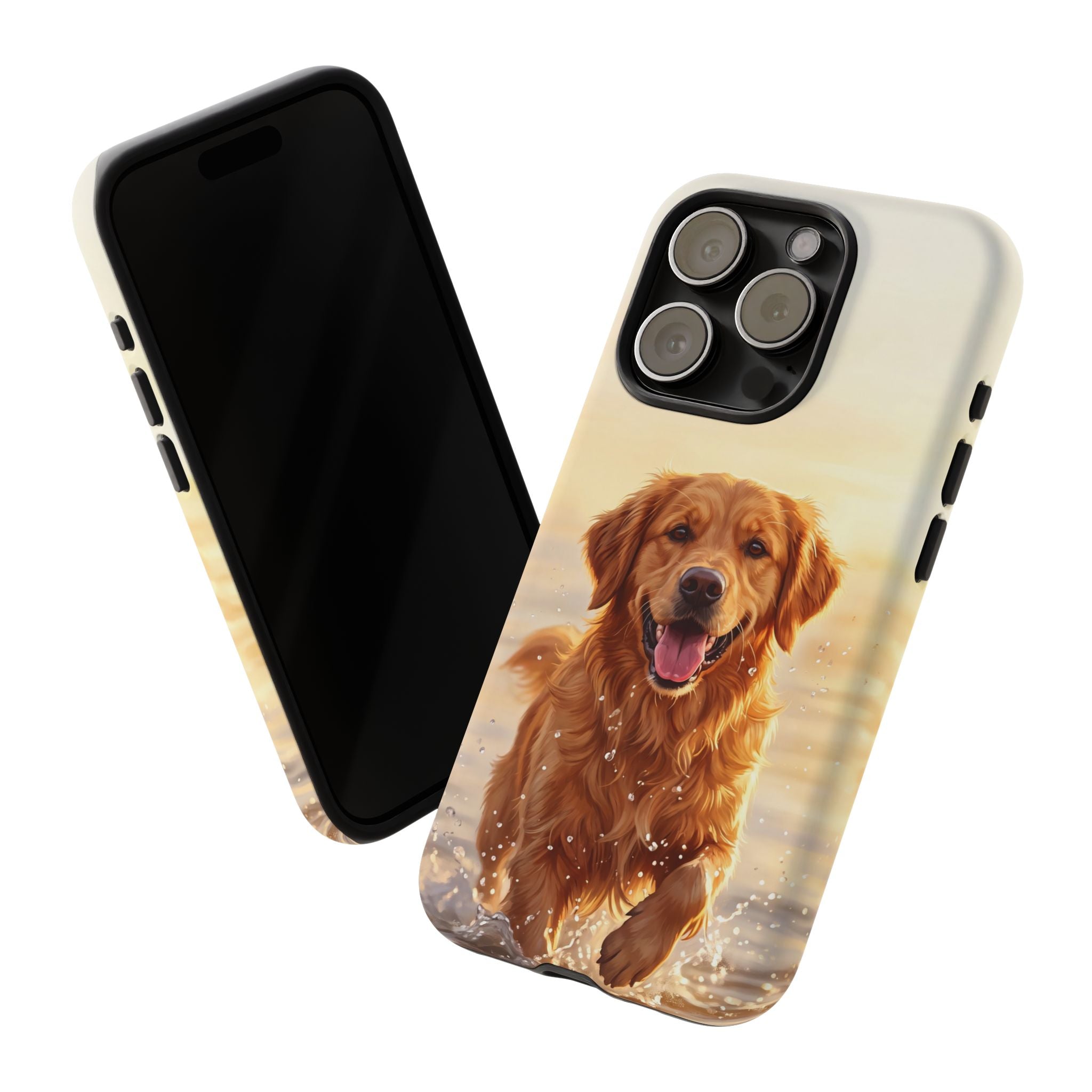 Golden Retriever Splashing in Water Phone Case | Joyful Dog at Golden Hour | iPhone & Samsung