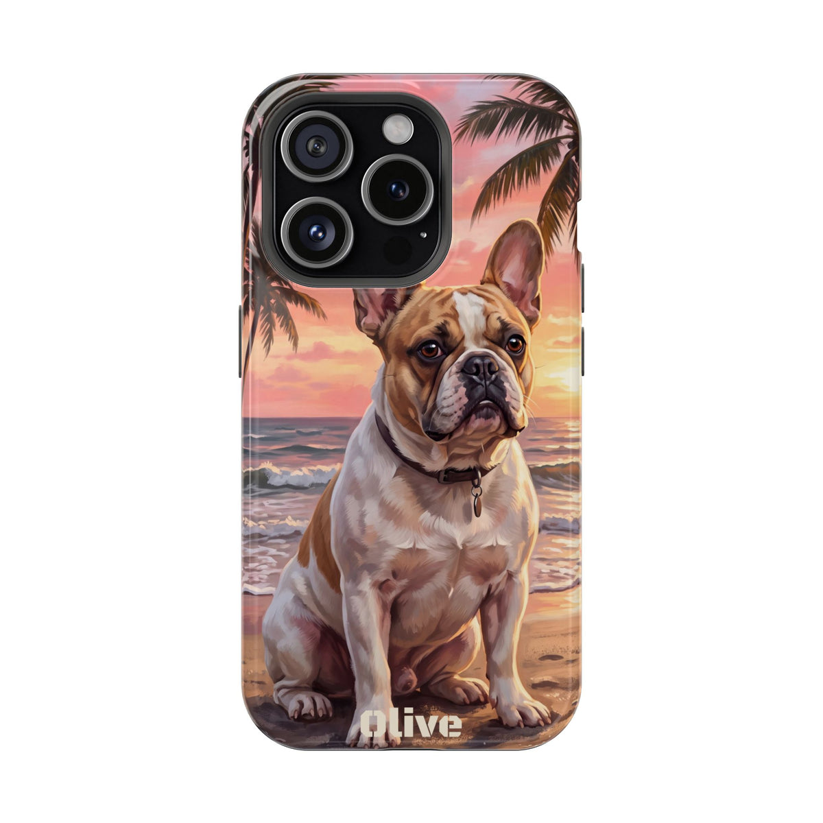Personalized French Bulldog Beach Portrait Phone Case — Wireless Charging Cover