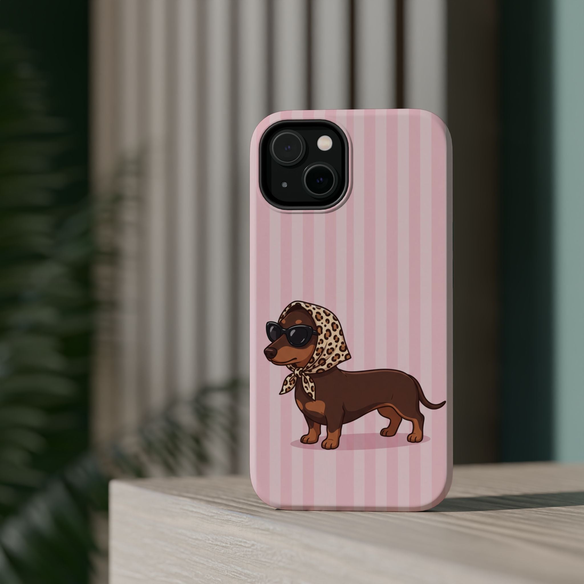 Preppy Dachshund Phone Case — Impact-Resistant Wireless Charging Cover