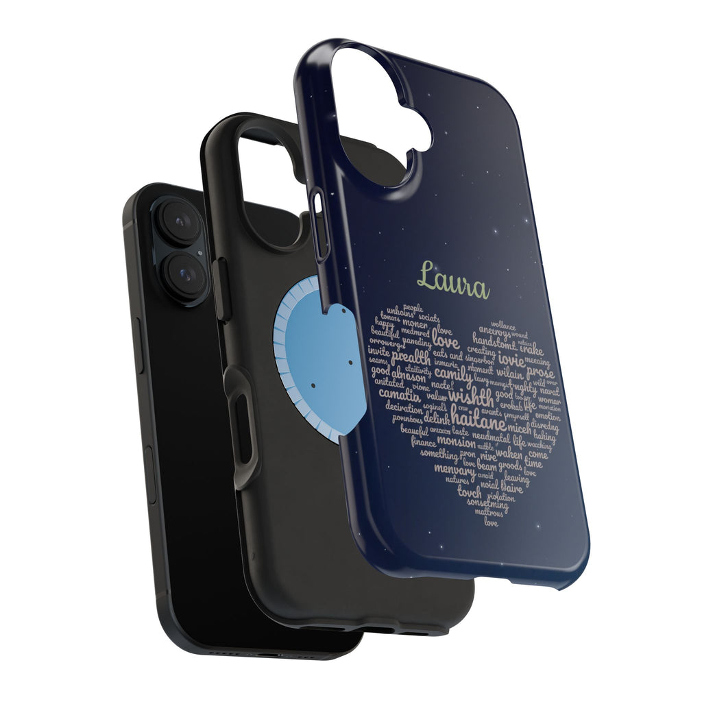 Personalized Teacher Heart Word Art Phone Case — Navy Wireless Charging Cover