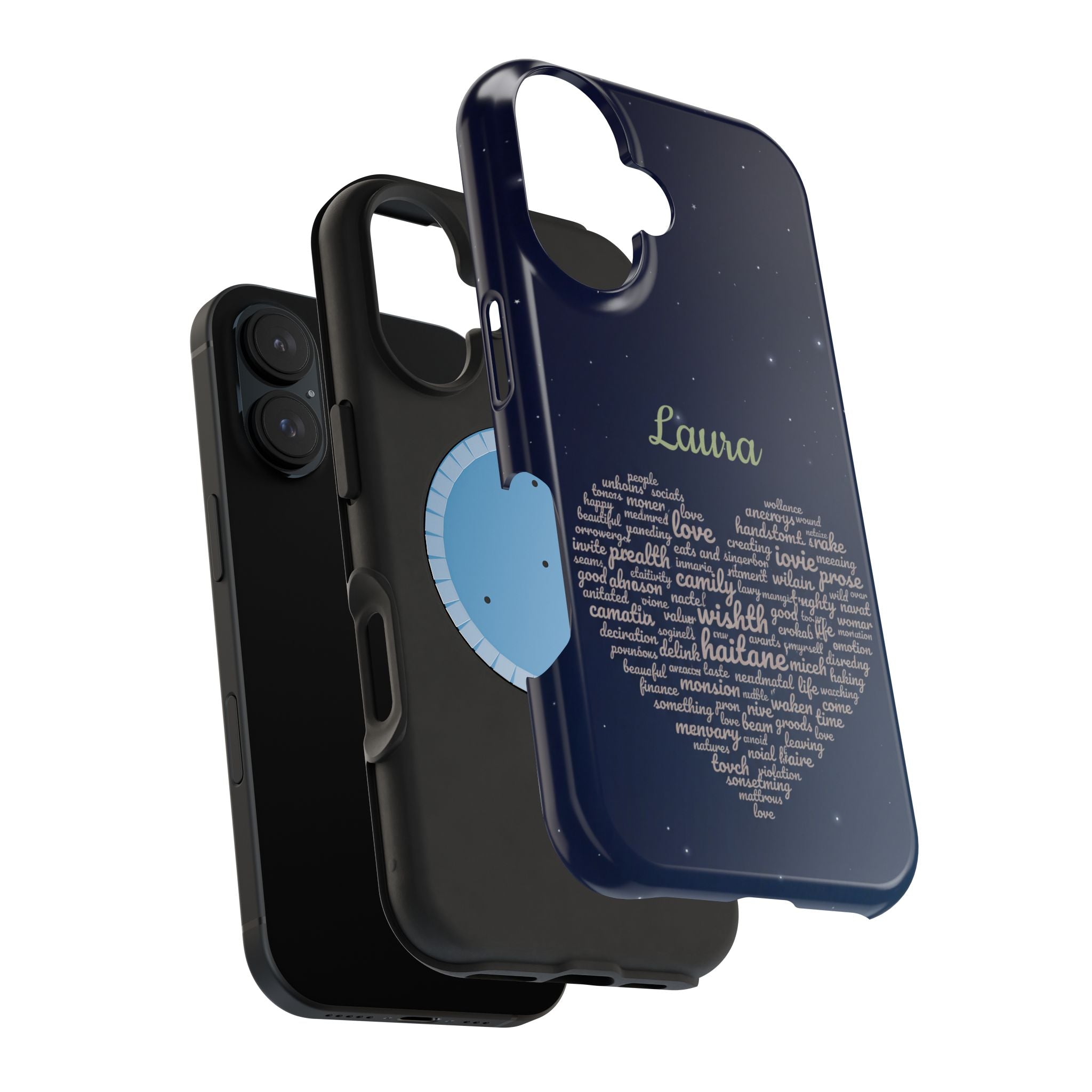 Personalized Teacher Heart Word Art Phone Case — Navy Wireless Charging Cover