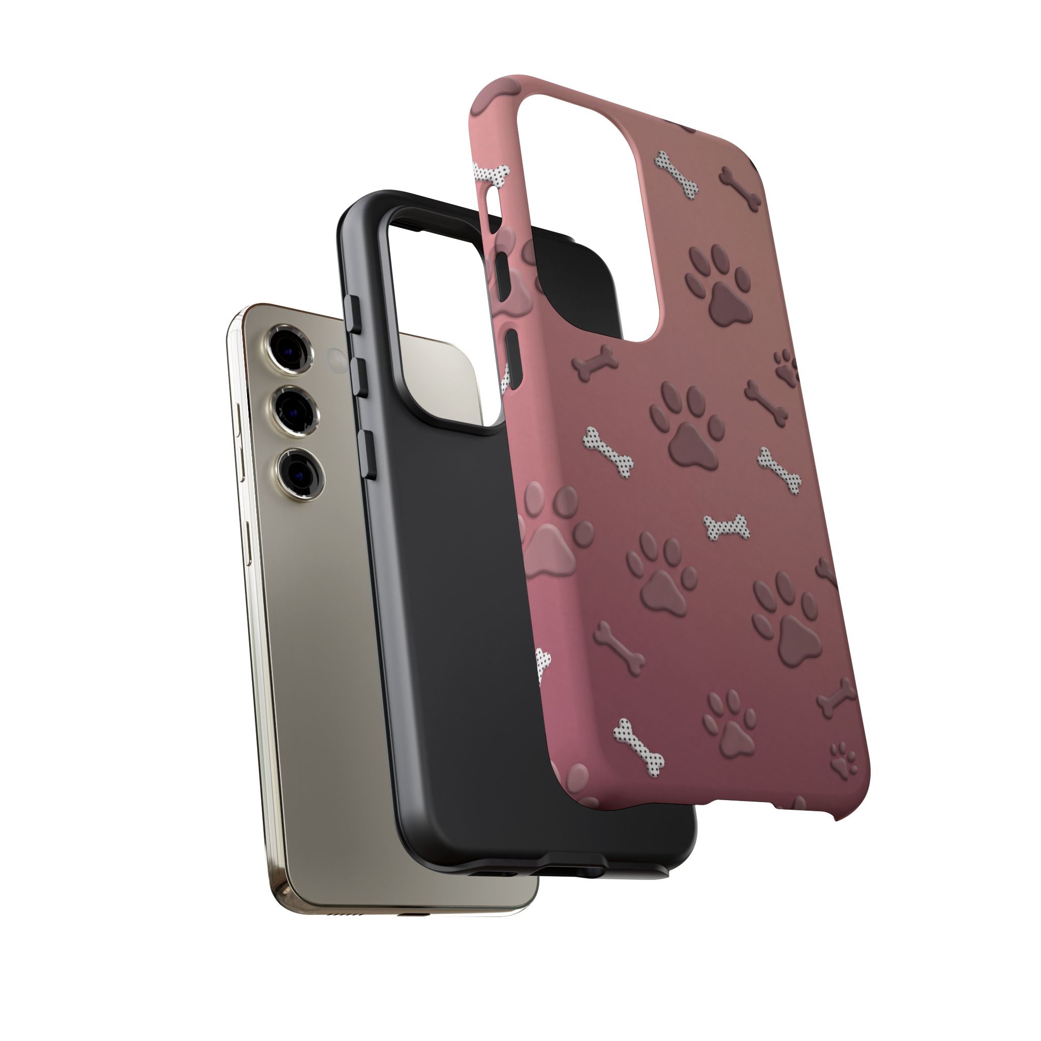 iPhone & Samsung Phone Case | Paw Print & Bone  | Dusty Rose Pattern Case for Frenchie Lovers