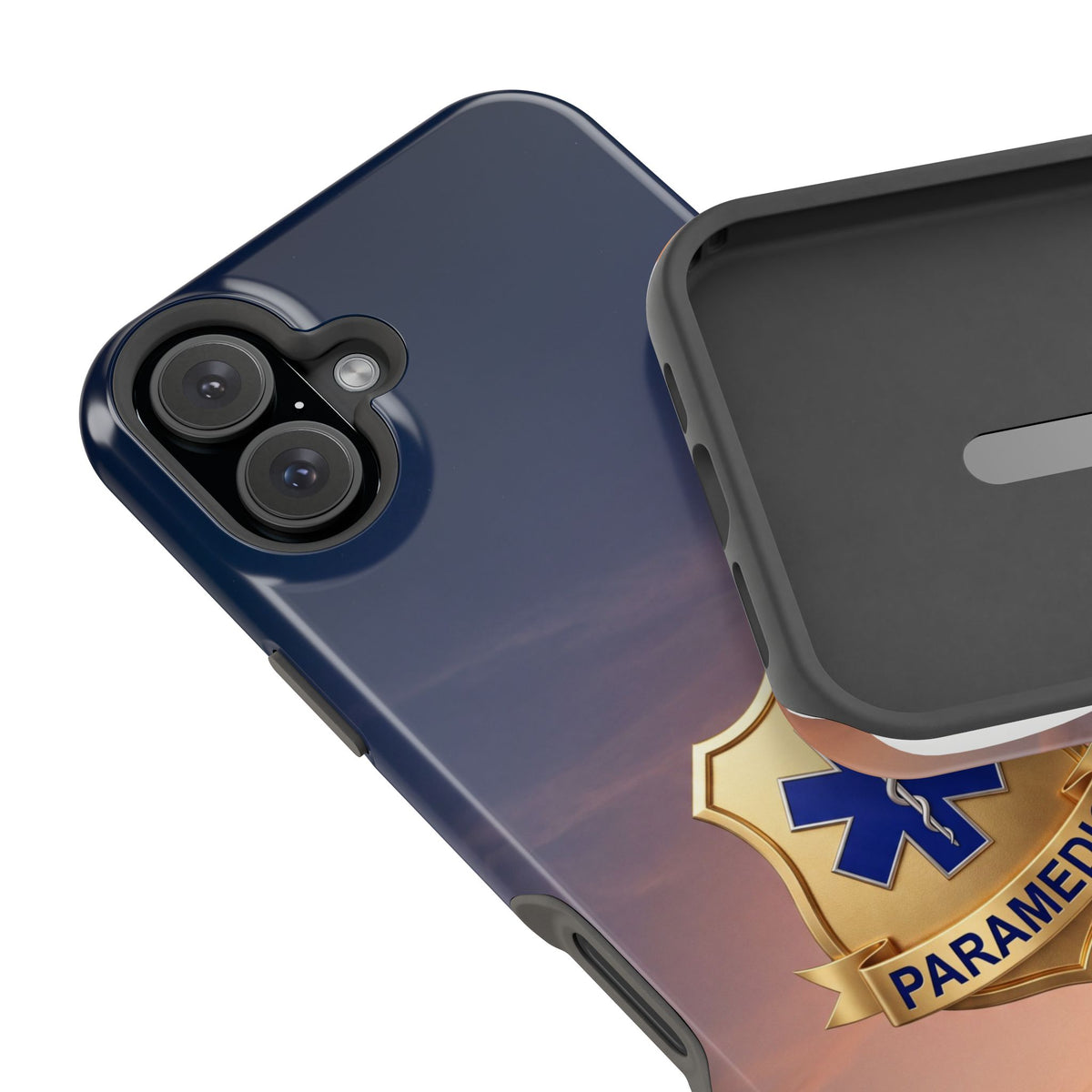 Gold Paramedic Badge Sunset Sky Phone Case — Magnetic Wireless Charging Cover