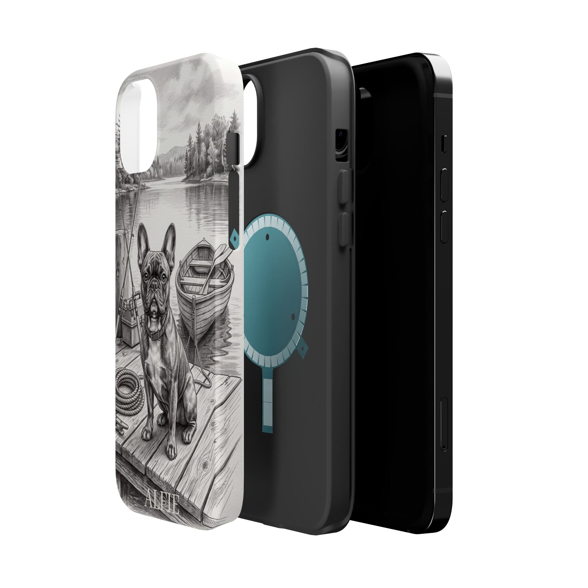 Personalized French Bulldog Lakeside Dock Phone Case — Wireless Charging Cover