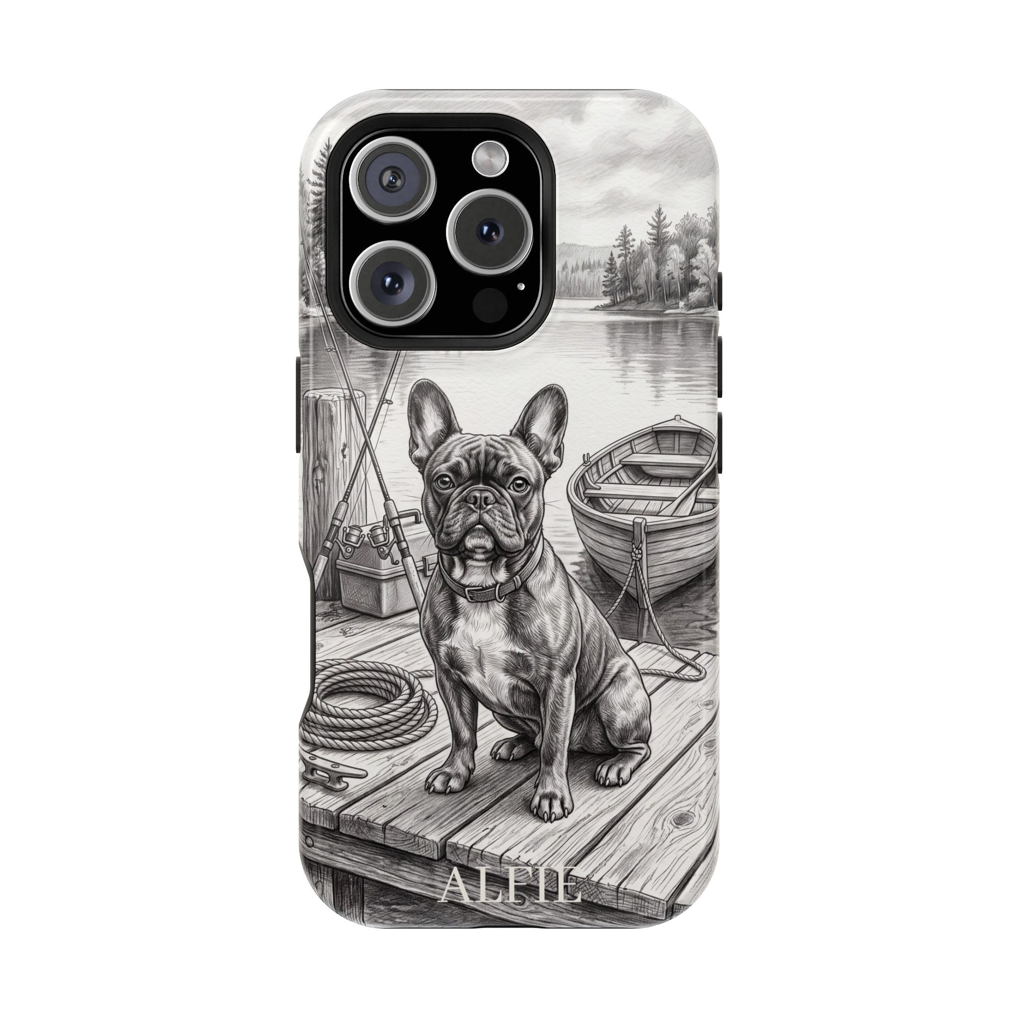 Personalized French Bulldog Lakeside Dock Phone Case — Wireless Charging Cover