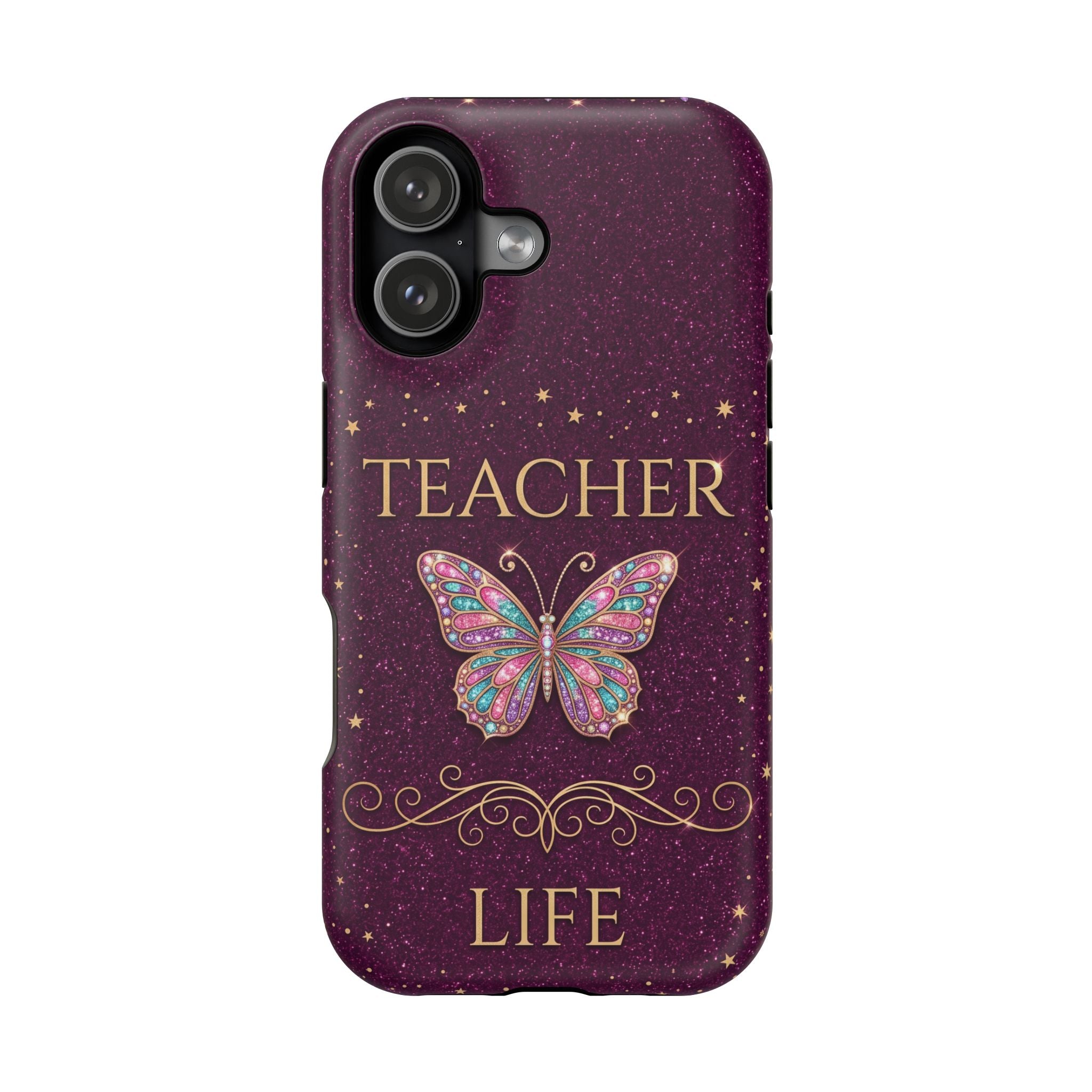 Teacher Life Glitter Butterfly Phone Case — Wireless Charging Cover