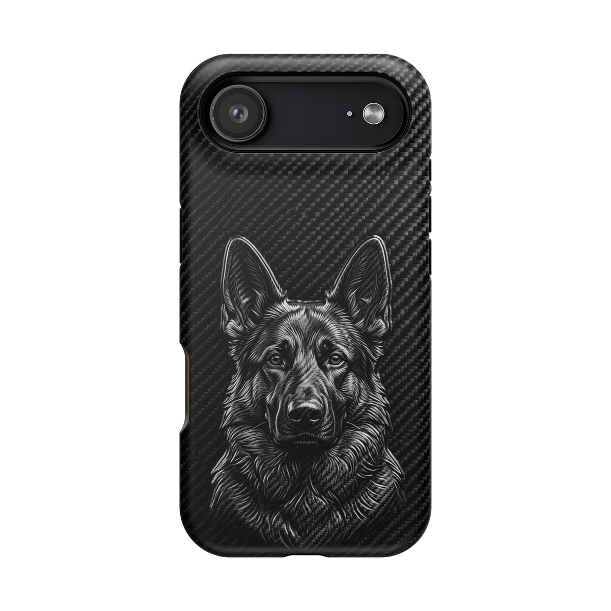 German Shepherd Phone Case | Black Carbon Art — Tough Magnetic Case with Wireless Charging