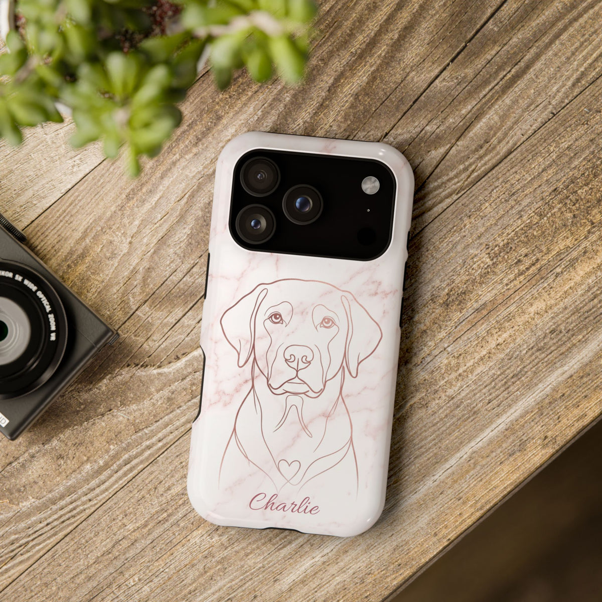 Personalized Rose Gold Marble Labrador Phone Case — Tough Magnetic Case with Wireless Charging
