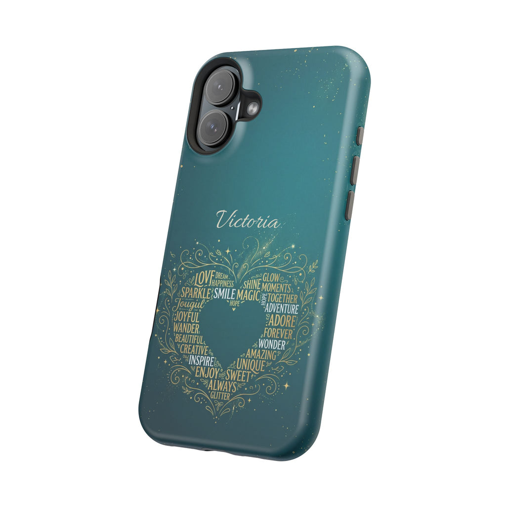 Personalized Teacher Heart Word Art Phone Case — Impact-Resistant Wireless Charging Cover