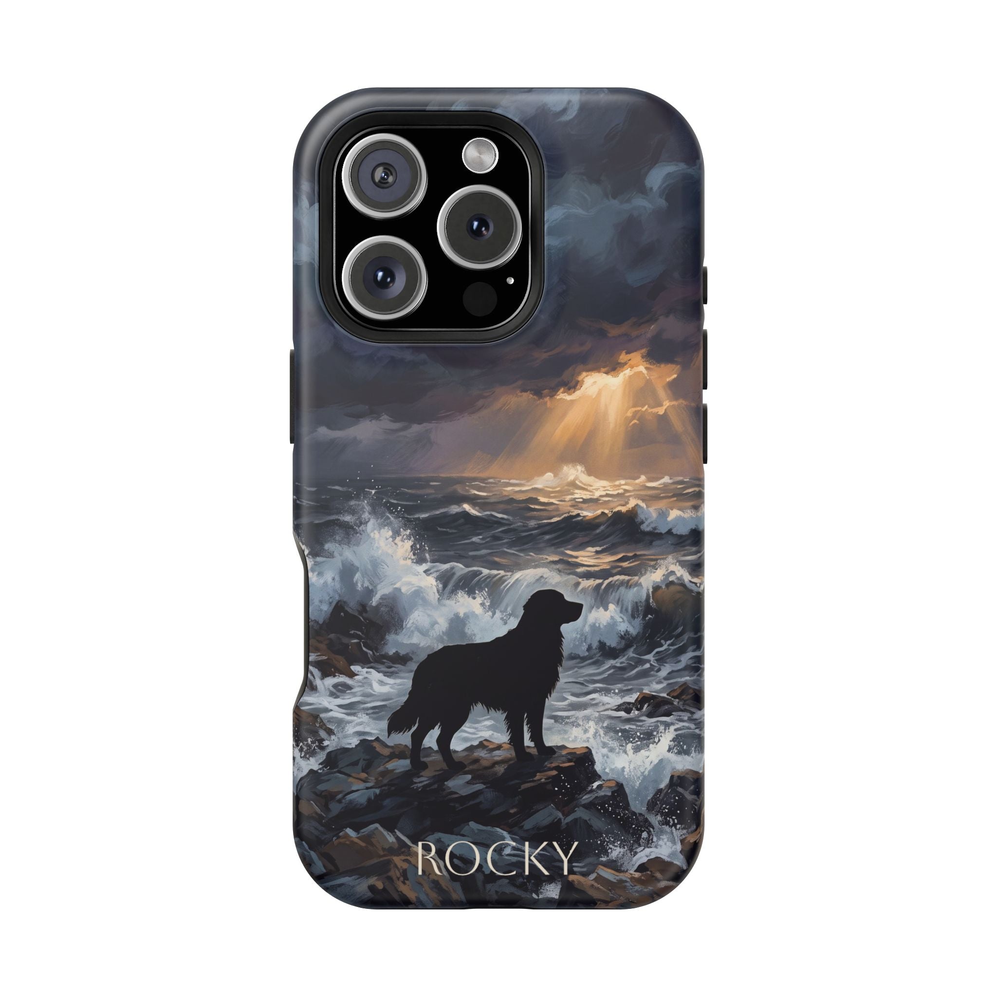 Personalized Golden Retriever Stormy Sea Phone Case — Wireless Charging Cover