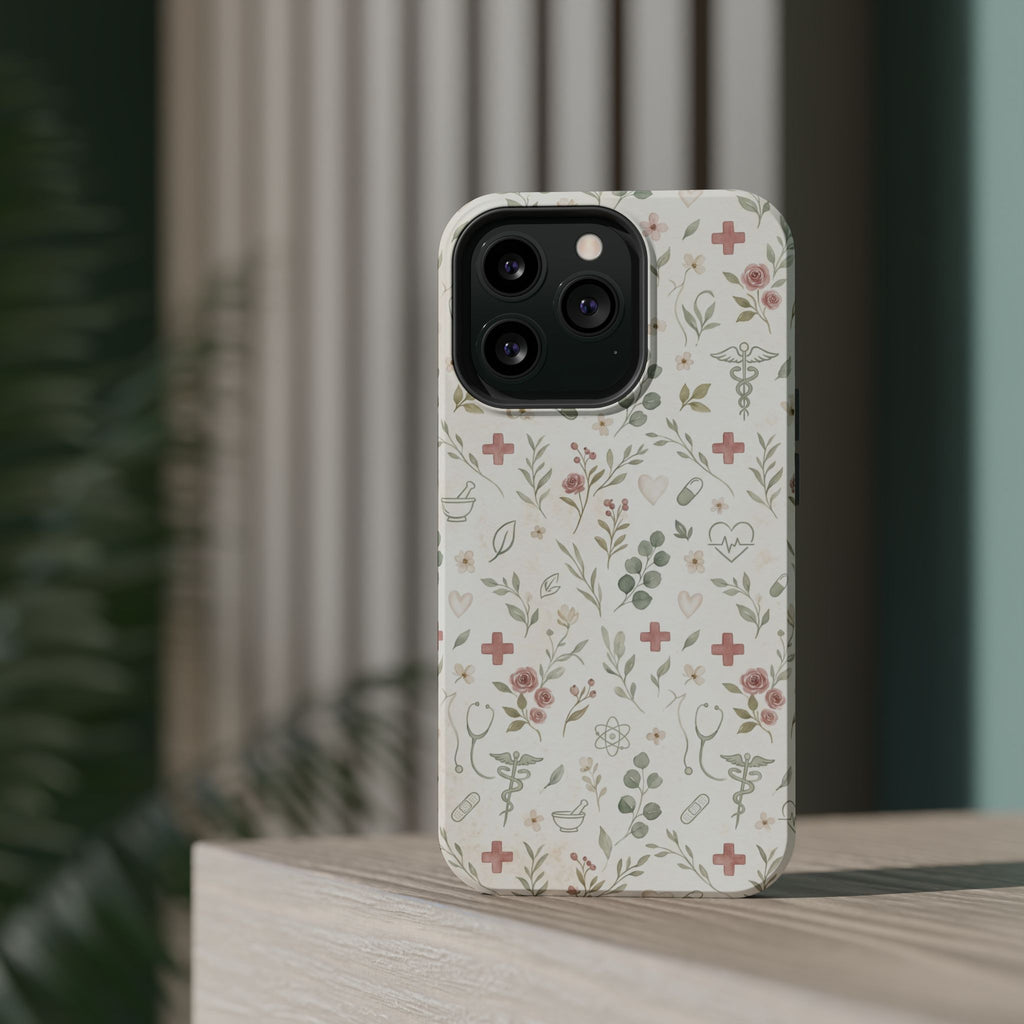 Floral Nurse Phone Case — Impact-Resistant Wireless Charging Cover