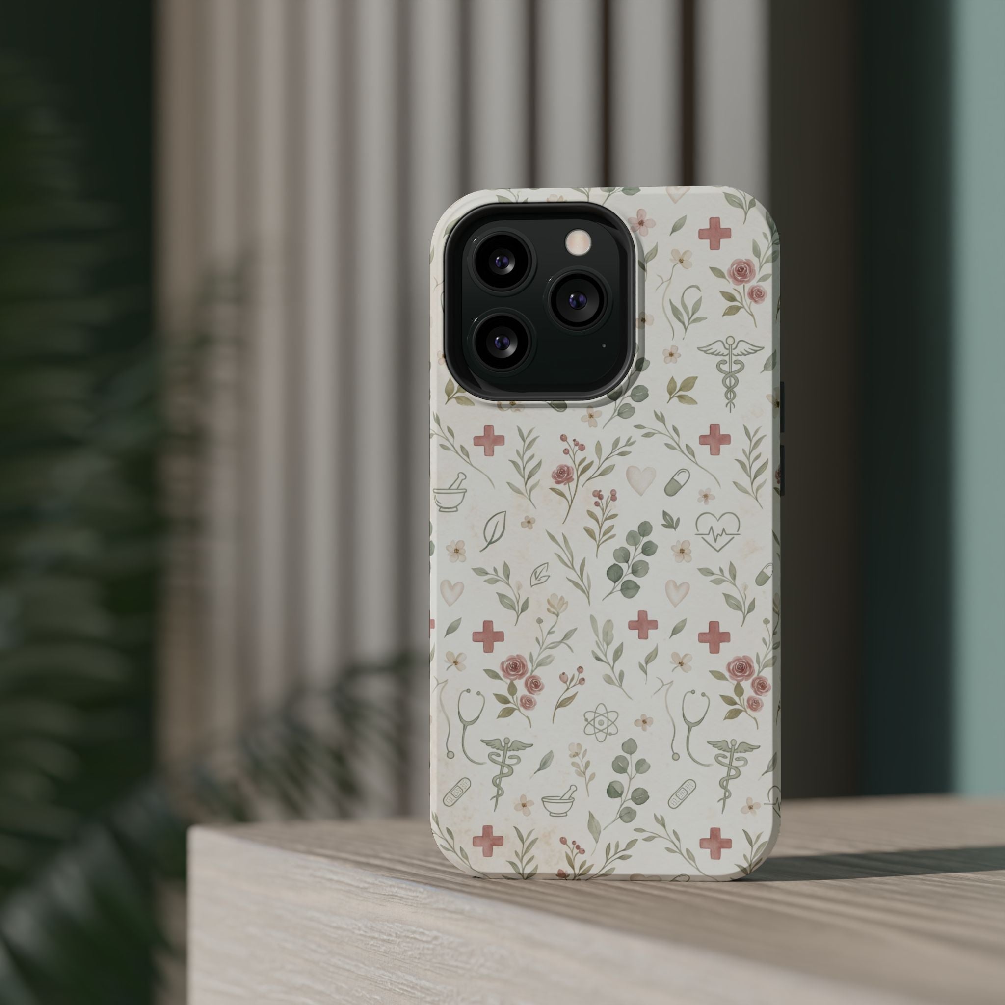 Floral Nurse Phone Case — Impact-Resistant Wireless Charging Cover