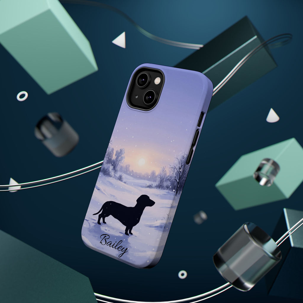 Personalized Dachshund Winter Snow Phone Case — Wireless Charging Cover