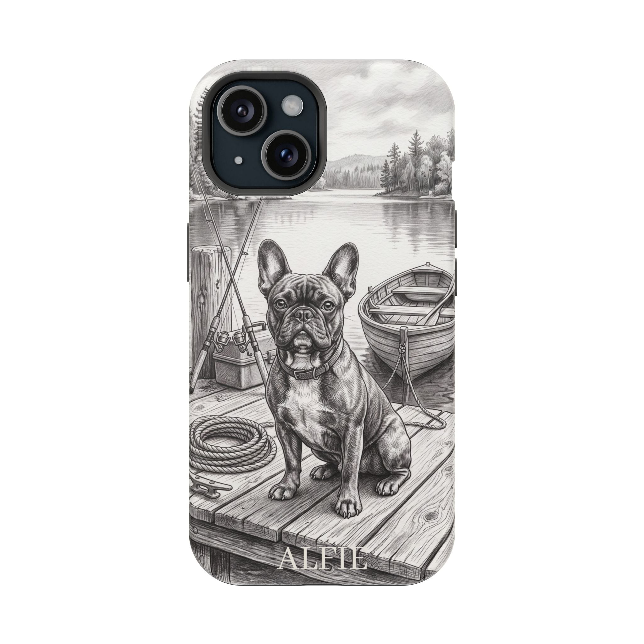 Personalized French Bulldog Lakeside Dock Phone Case — Wireless Charging Cover