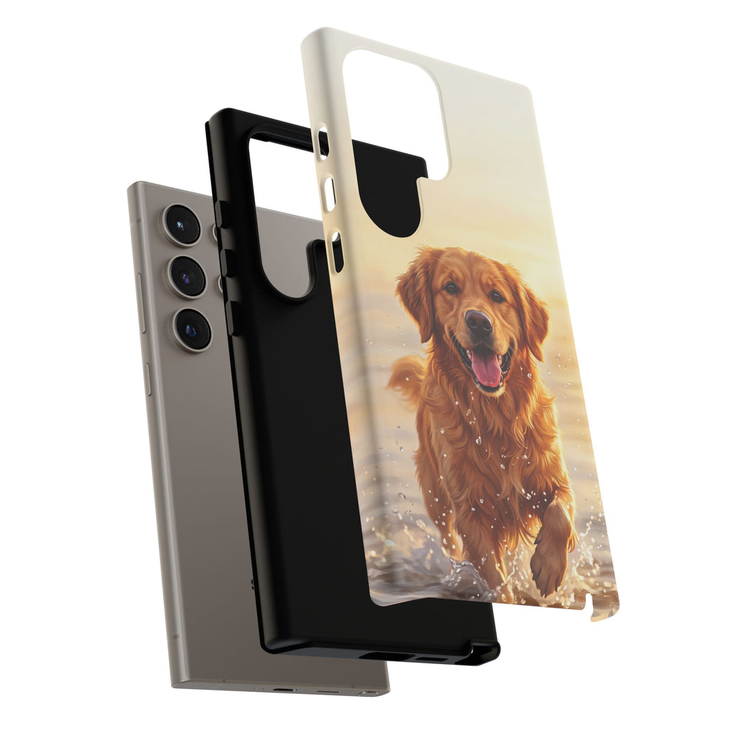 Golden Retriever Splashing in Water Phone Case | Joyful Dog at Golden Hour | iPhone & Samsung