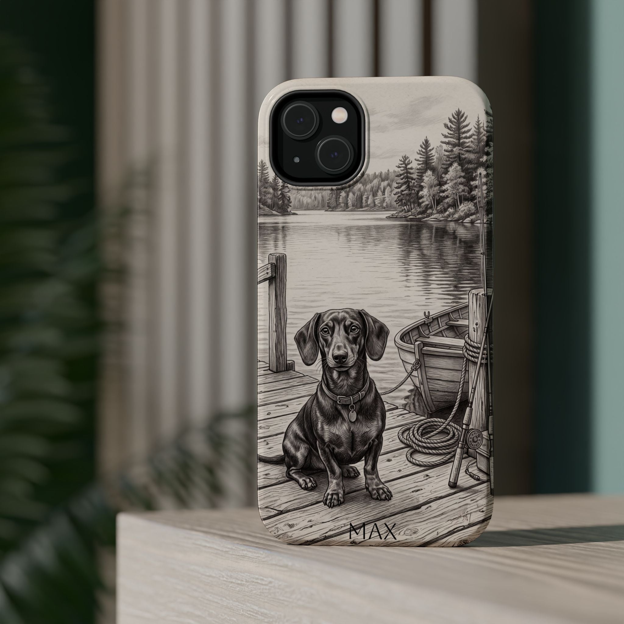 Personalized Dachshund Sunset Beach Phone Case — Wireless Charging Cover