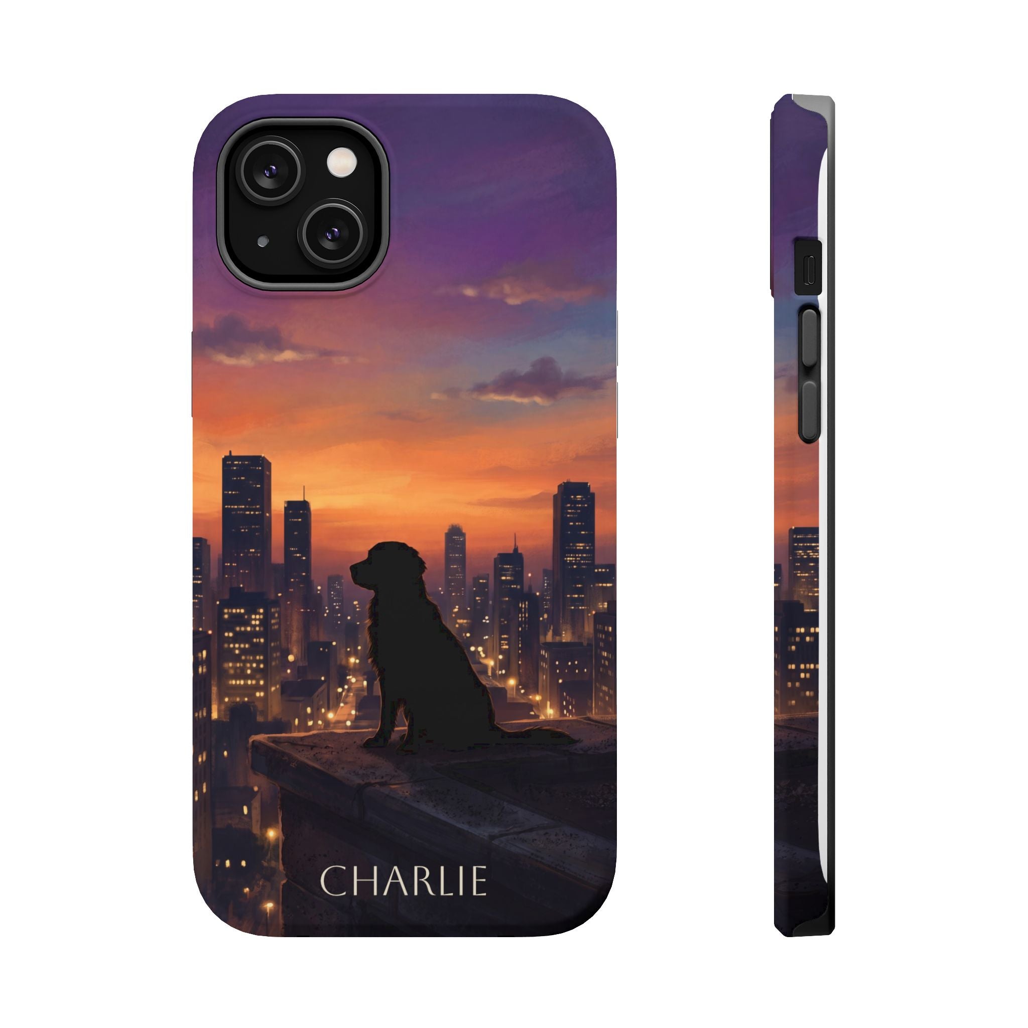 Personalized Golden Retriever City Skyline Phone Case — Wireless Charging Cover