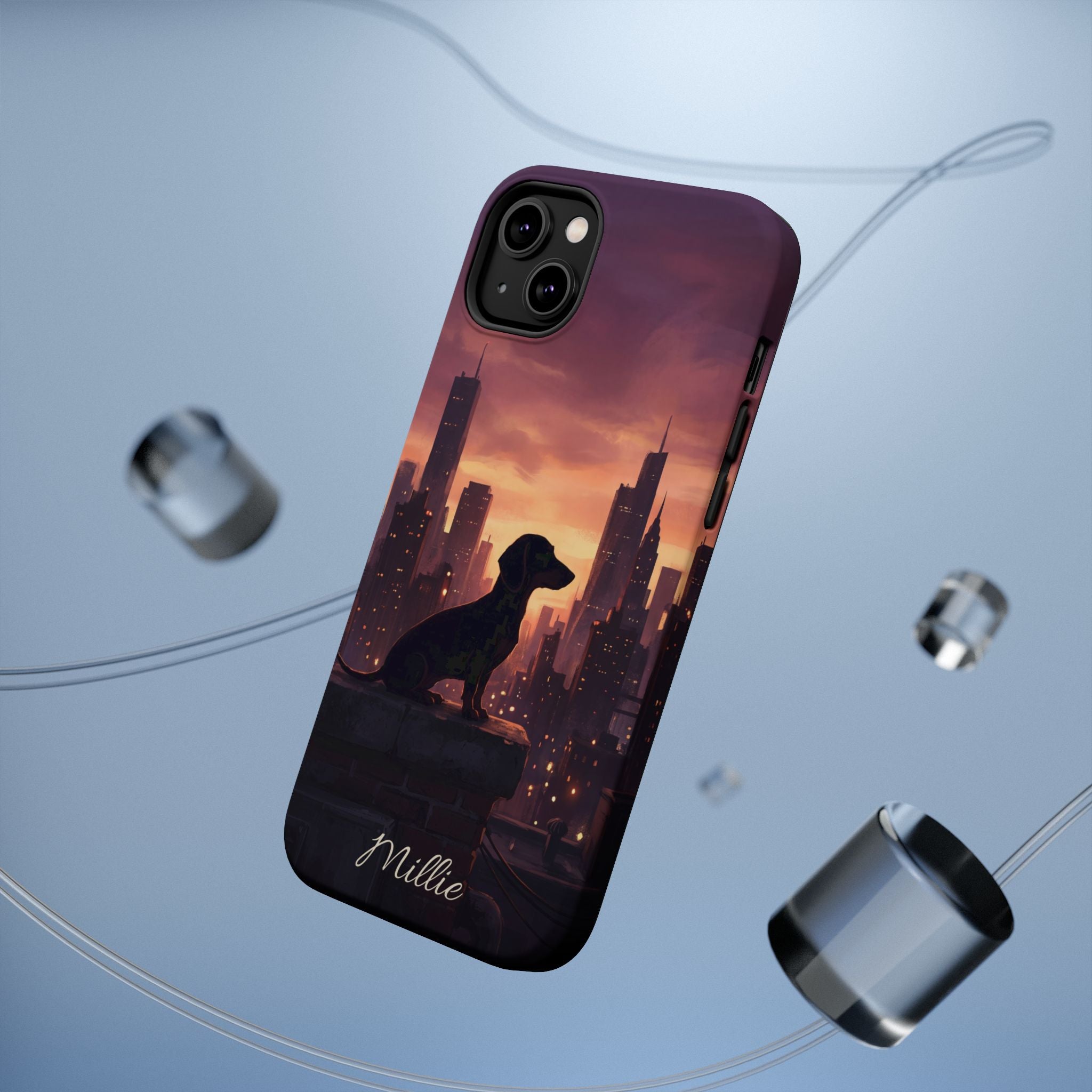Personalized Dachshund City Skyline Phone Case — Wireless Charging Cover