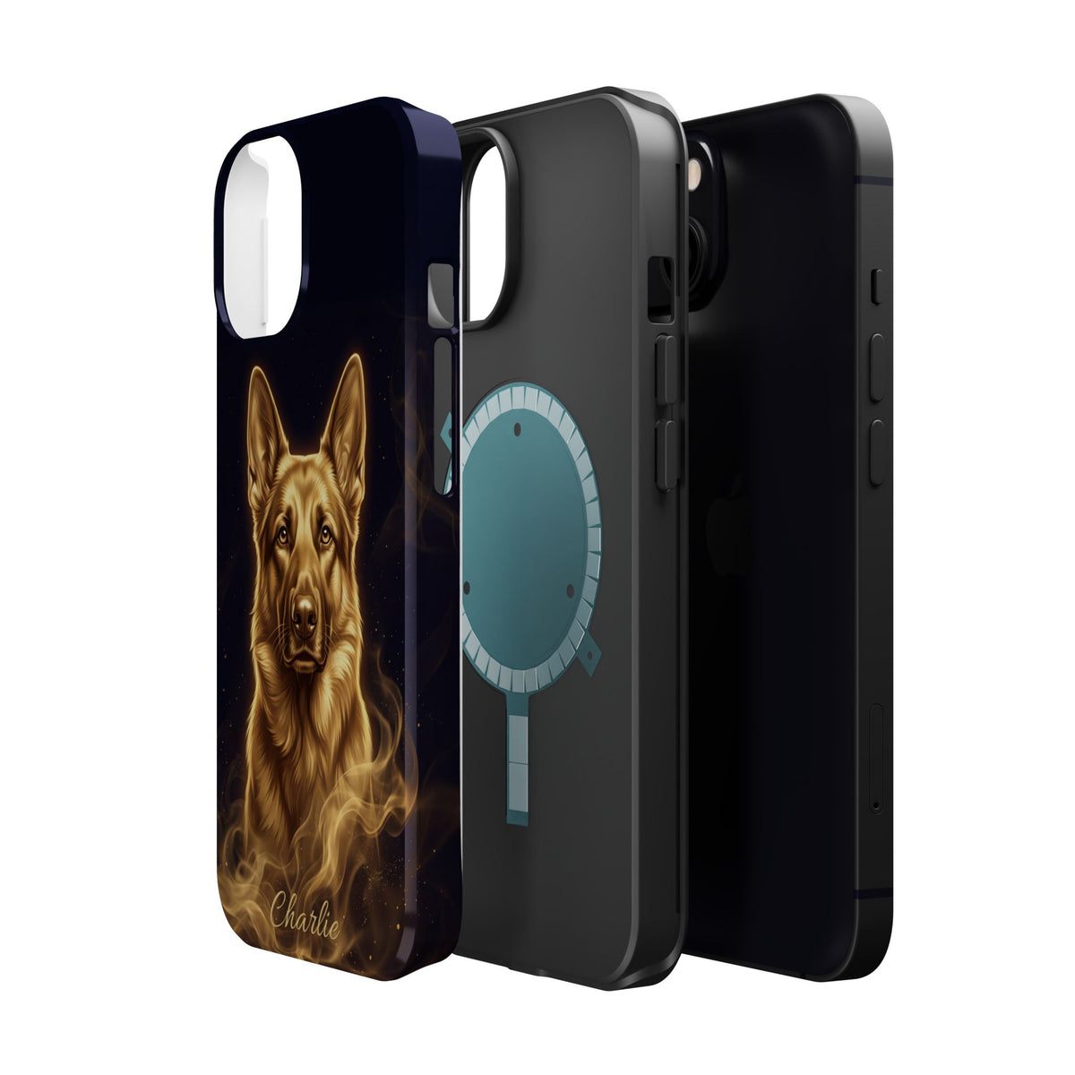 German Shepherd Phone Case | Personalized Gold Glow Art — Tough Magnetic Case with Wireless Charging