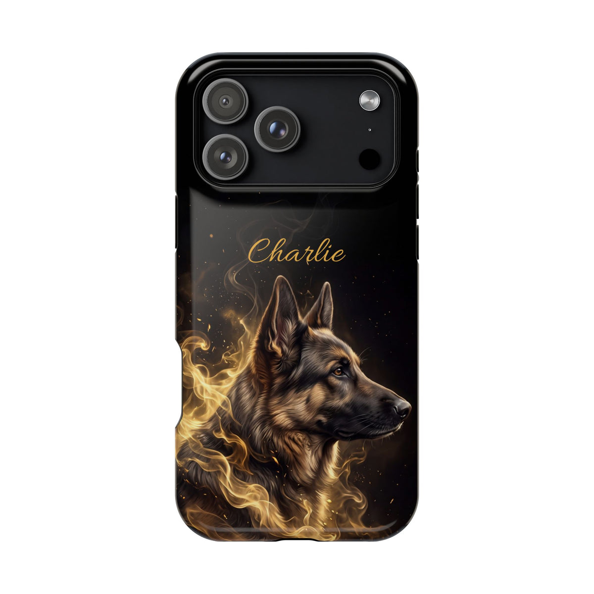 German Shepherd Phone Case | Personalized Golden Smoke Art — Tough Magnetic Case with Wireless Charging