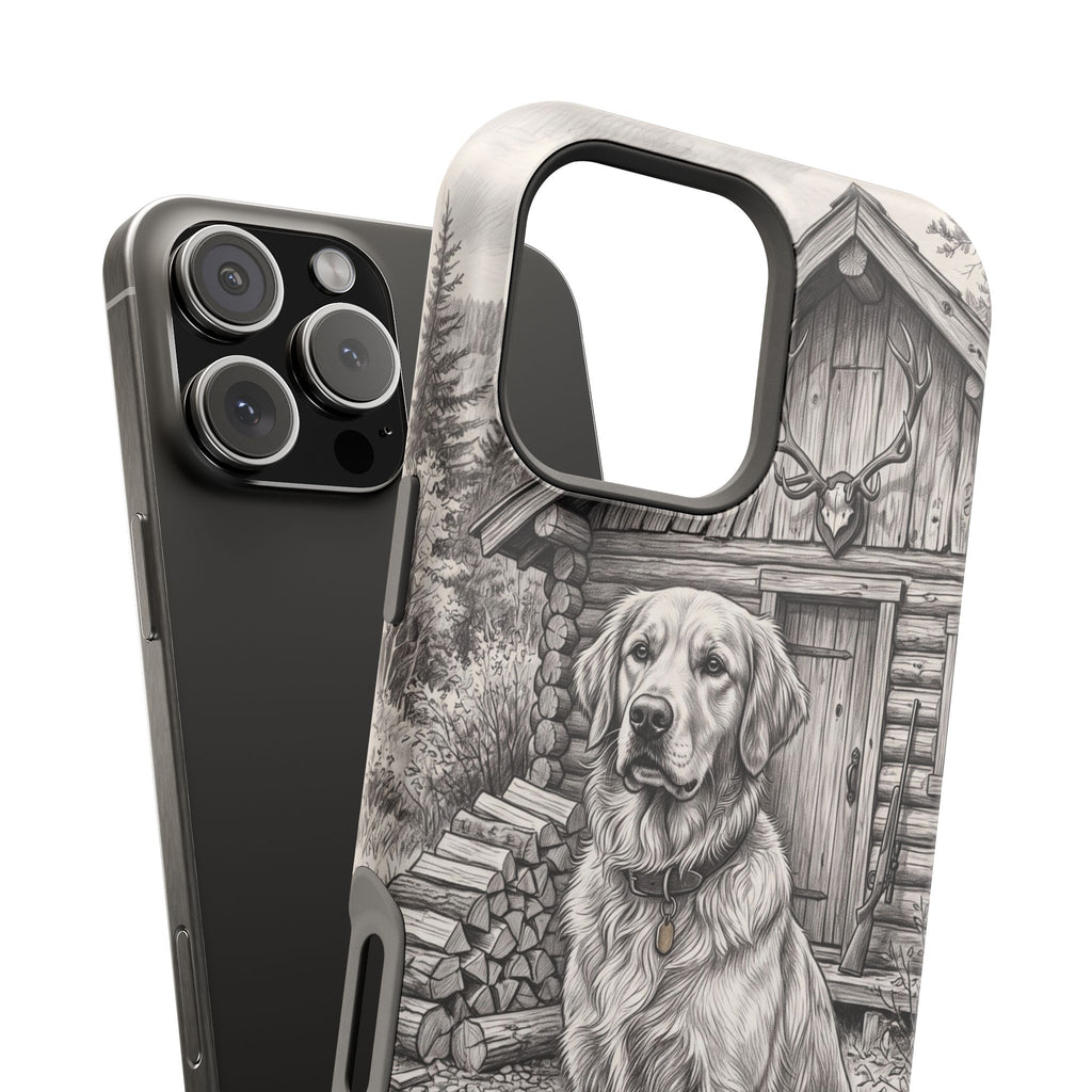Personalized Golden Retriever Cabin Porch Phone Case — Wireless Charging Cover