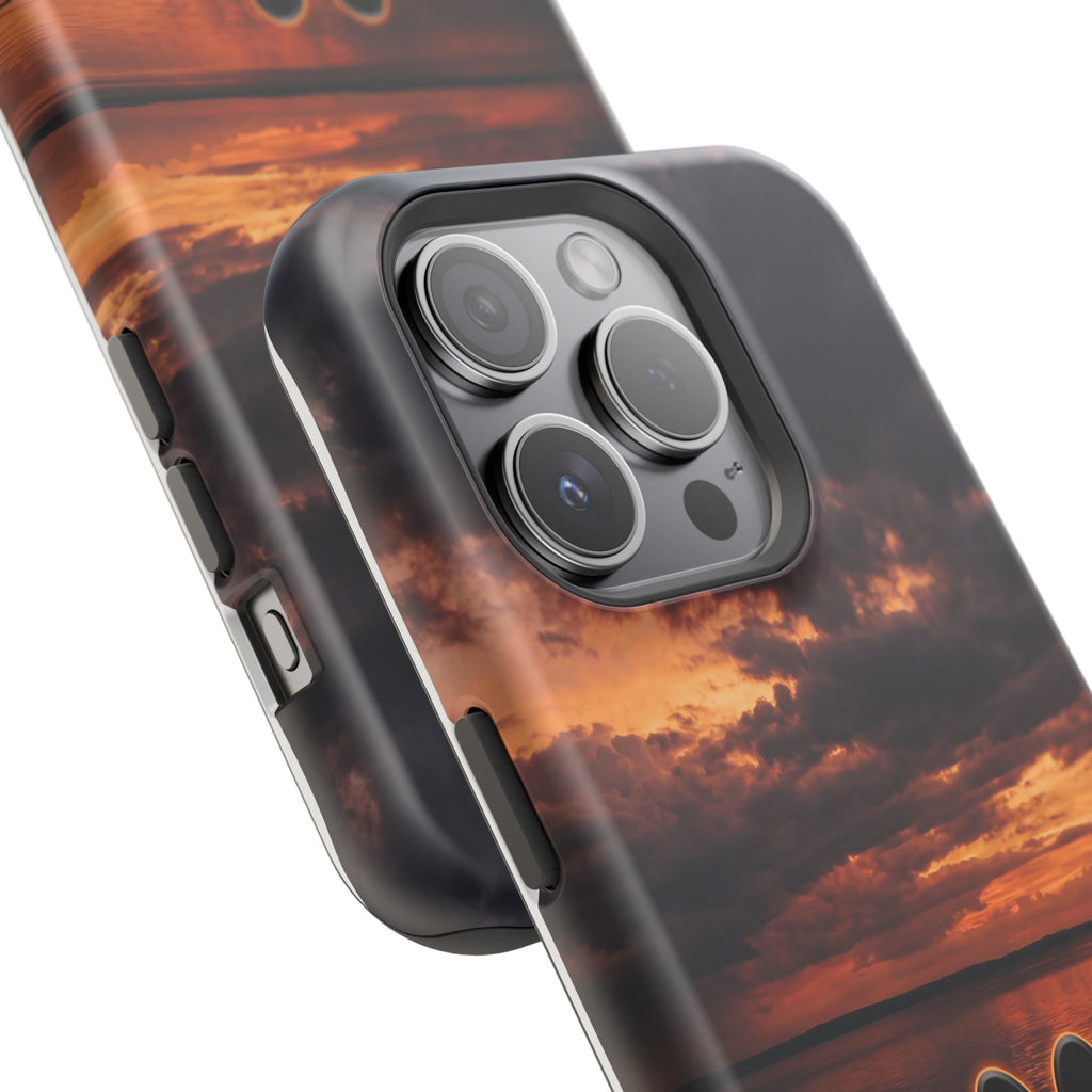 Sunset Paw Print Phone Case — Impact-Resistant Wireless Charging Cover