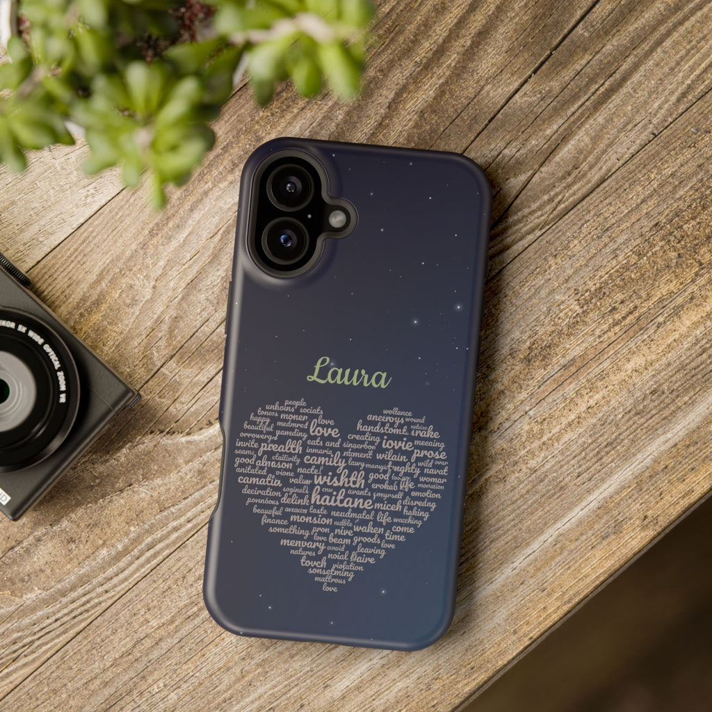 Personalized Teacher Heart Word Art Phone Case — Navy Wireless Charging Cover