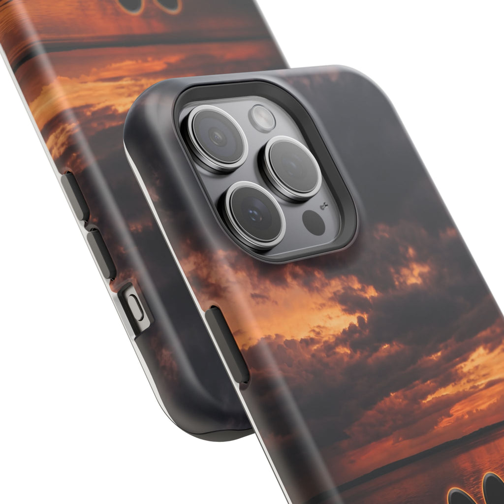 Sunset Paw Print Phone Case — Impact-Resistant Wireless Charging Cover