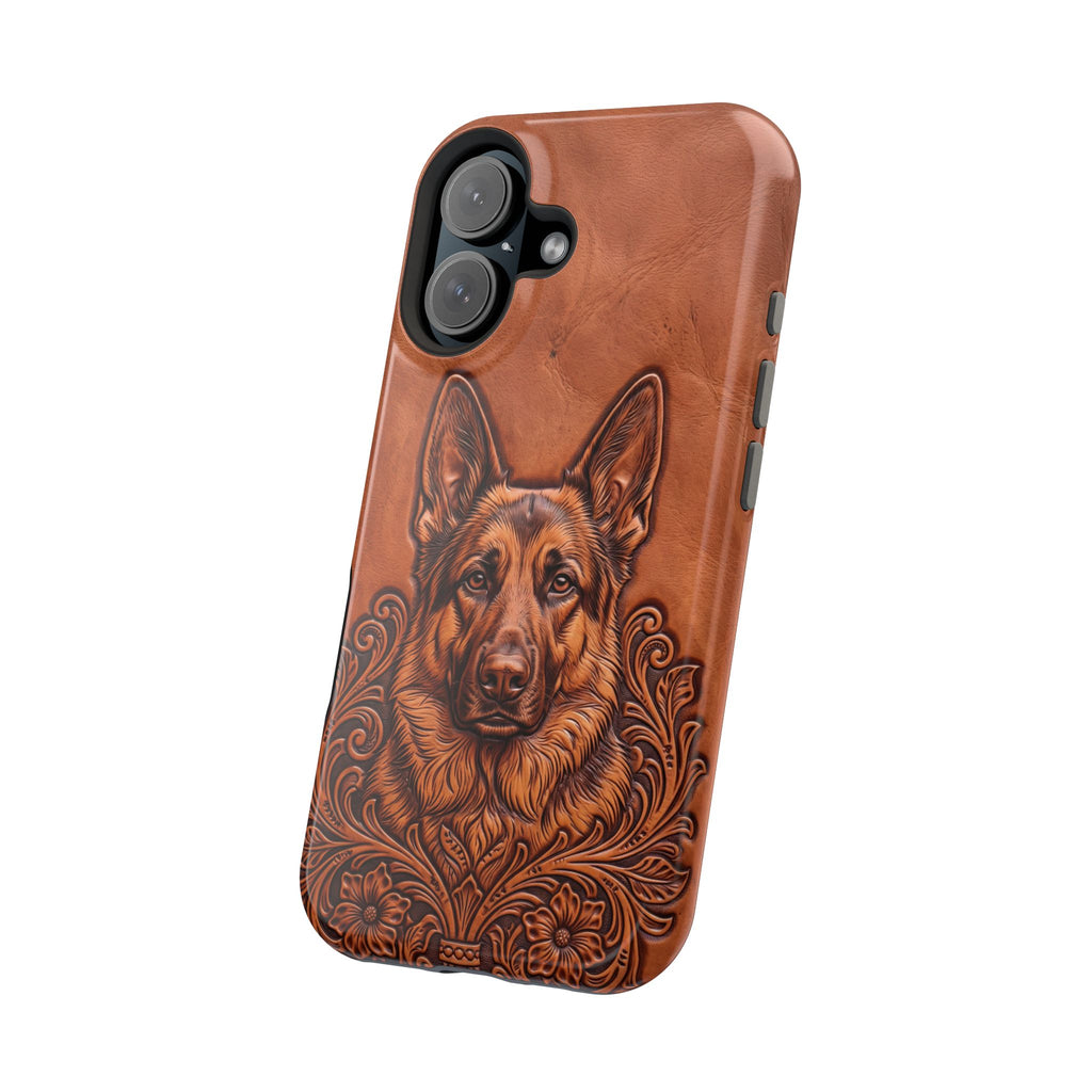 German Shepherd Phone Case | Western Tooled Art — Tough Magnetic Case with Wireless Charging