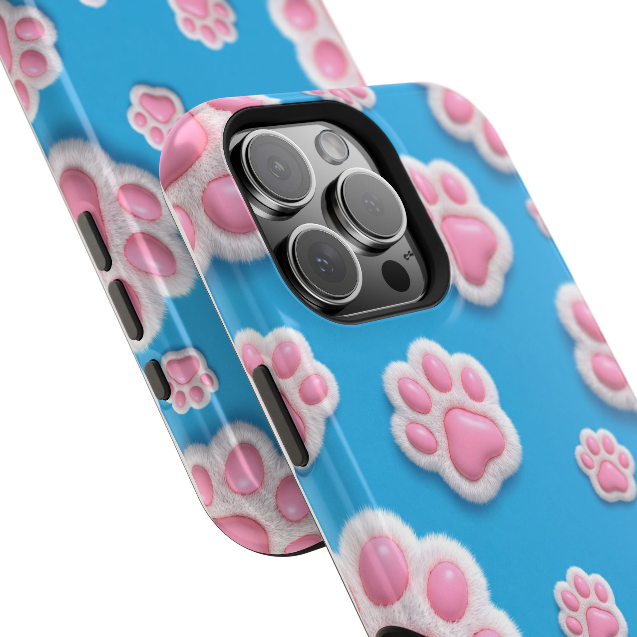 Fluffy Paw Print Phone Case | Cute 3D Pink Paw Pattern Case for Dog & Cat Lovers | iPhone & Samsung