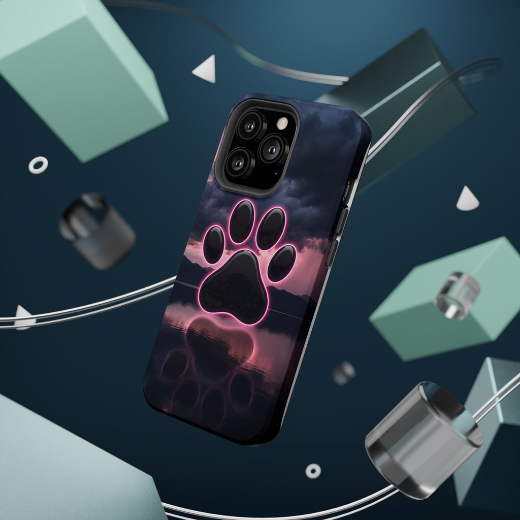 Neon Paw Print Phone Case — Impact-Resistant Wireless Charging Cover
