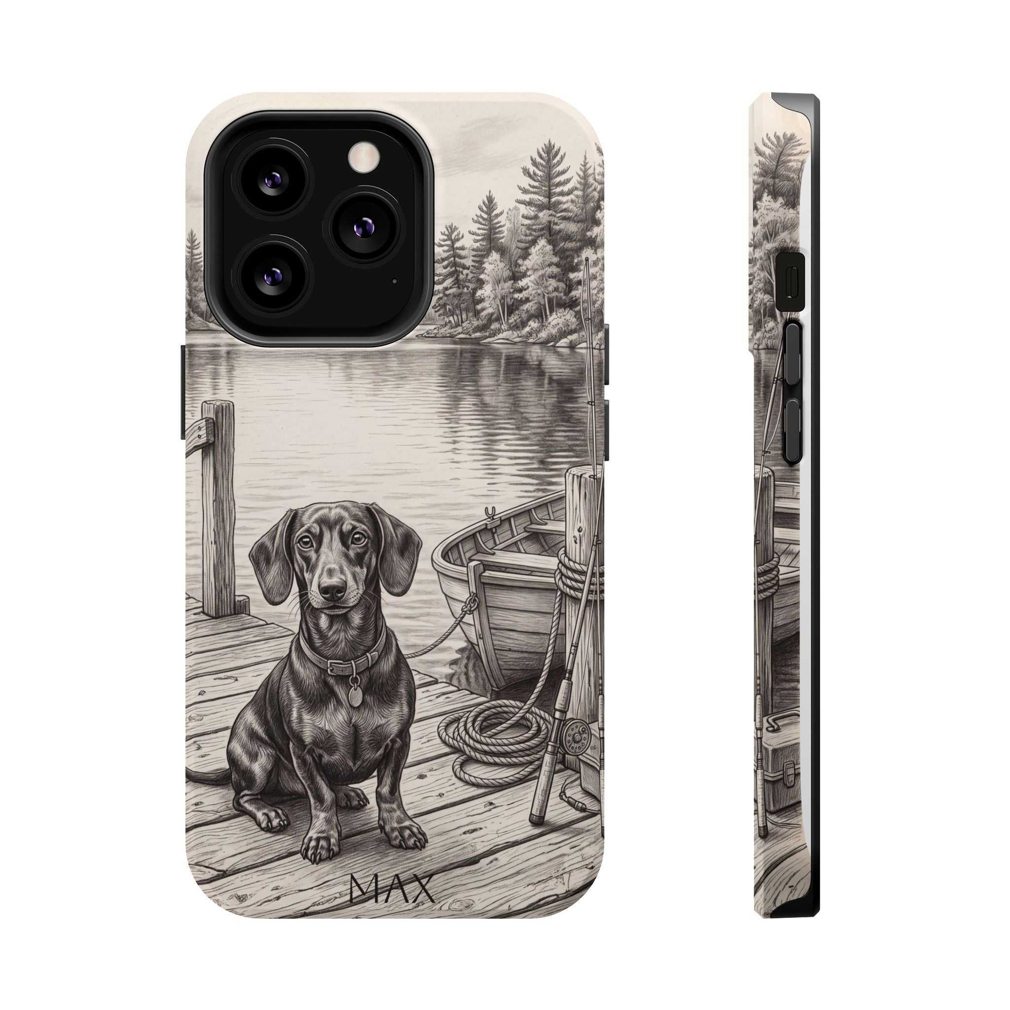 Personalized Dachshund Sunset Beach Phone Case — Wireless Charging Cover